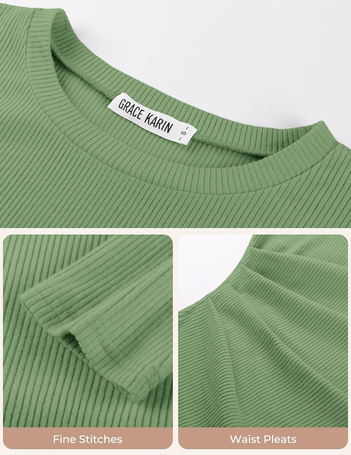 image:imageGRACE KARIN Womens 2026 Long Sleeve Tops Ribbed Knit Basic Blouses Stretch Fall Shirts Dressy Casual ClothesLight Green