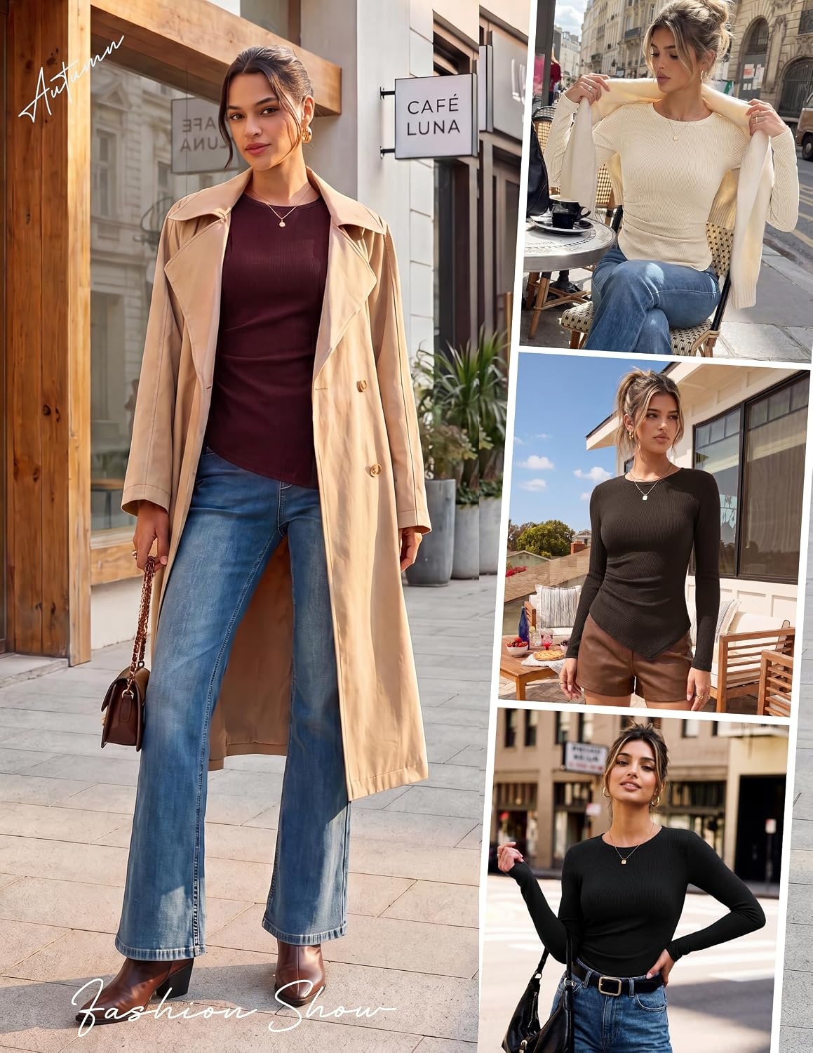 image:imageGRACE KARIN Womens 2026 Long Sleeve Tops Ribbed Knit Basic Blouses Stretch Fall Shirts Dressy Casual ClothesWine