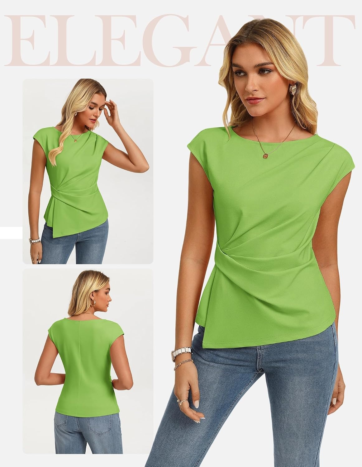 image:imageGRACE KARIN Womens 2026 Summer Short Sleeve Tops Dressy Casual Peplum Shirts Outfit Tunic Blouses Trendy Fashion ClothesBright Green