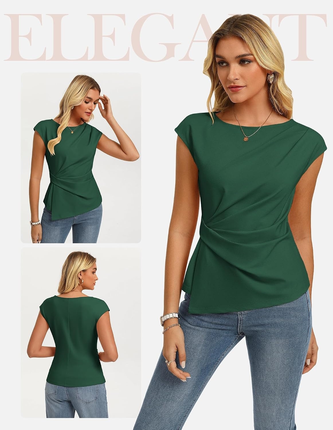image:imageGRACE KARIN Womens 2026 Summer Short Sleeve Tops Dressy Casual Peplum Shirts Outfit Tunic Blouses Trendy Fashion ClothesDark Green