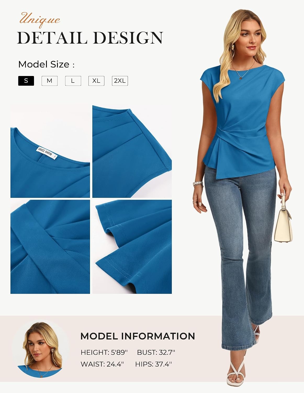 image:imageGRACE KARIN Womens 2026 Summer Short Sleeve Tops Dressy Casual Peplum Shirts Outfit Tunic Blouses Trendy Fashion ClothesDeep Blue