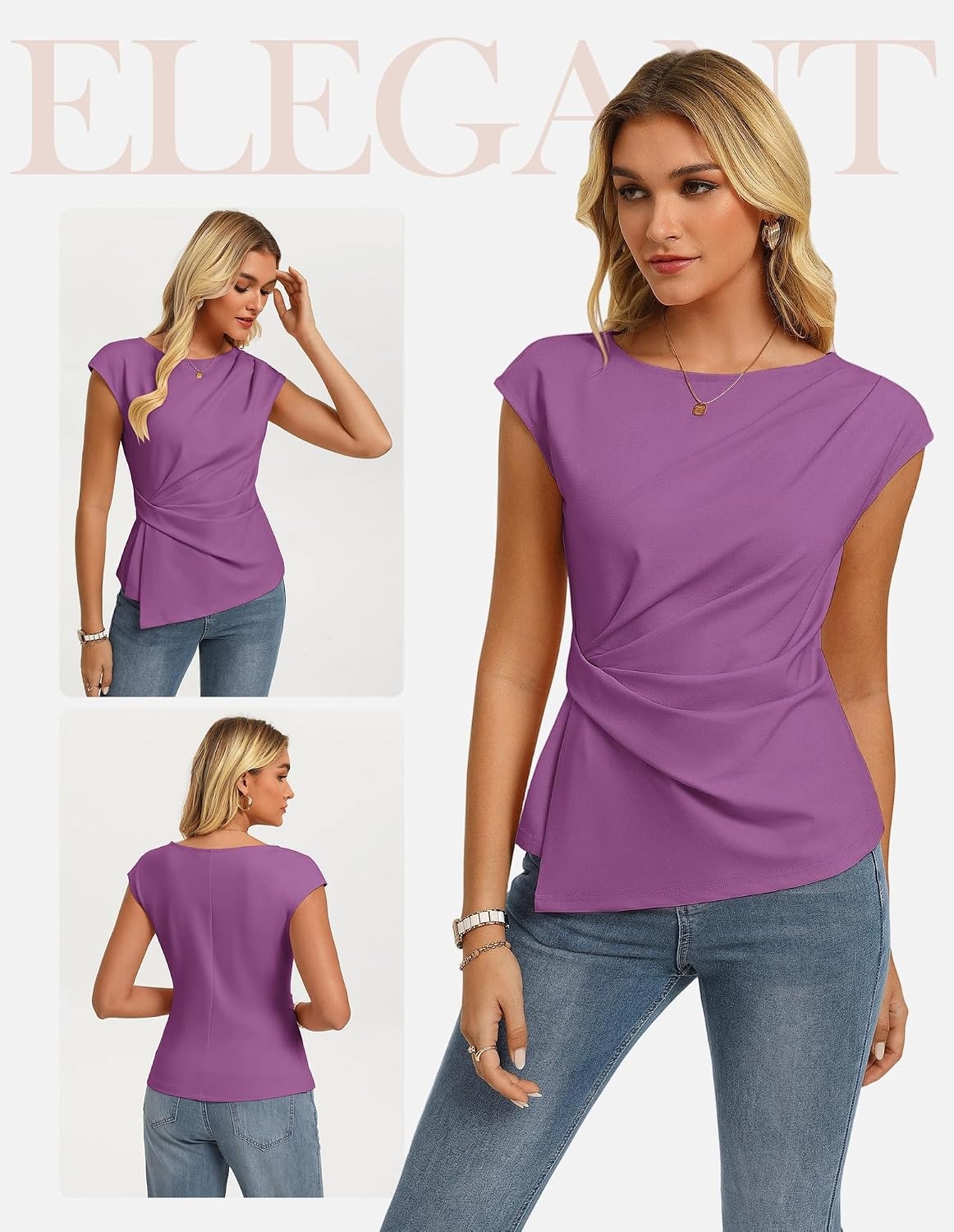 image:imageGRACE KARIN Womens 2026 Summer Short Sleeve Tops Dressy Casual Peplum Shirts Outfit Tunic Blouses Trendy Fashion ClothesDeep Purple