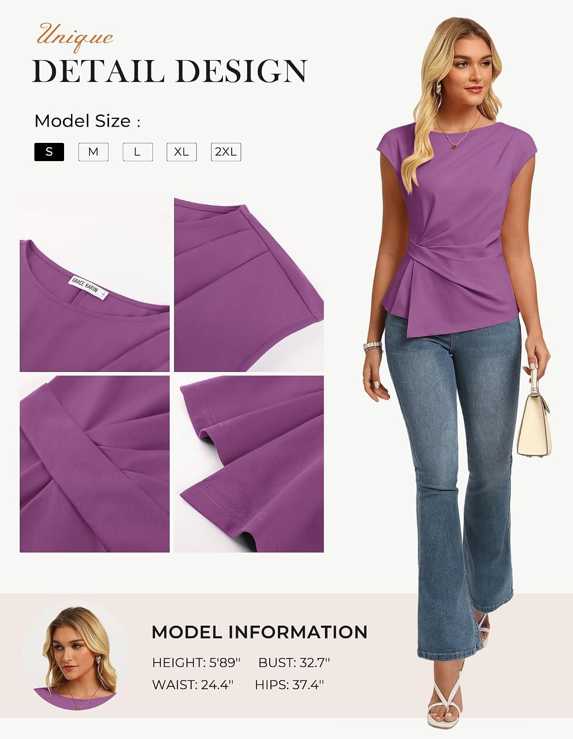 image:imageGRACE KARIN Womens 2026 Summer Short Sleeve Tops Dressy Casual Peplum Shirts Outfit Tunic Blouses Trendy Fashion ClothesDeep Purple