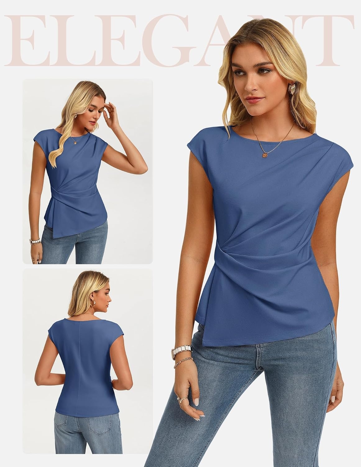 image:imageGRACE KARIN Womens 2026 Summer Short Sleeve Tops Dressy Casual Peplum Shirts Outfit Tunic Blouses Trendy Fashion ClothesDenim Blue