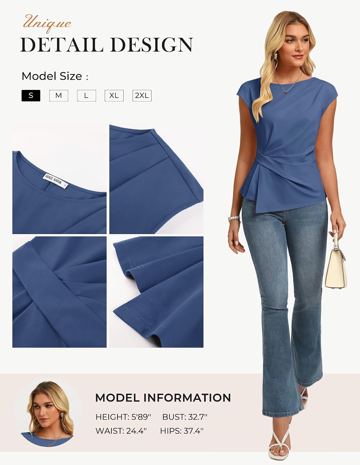 image:imageGRACE KARIN Womens 2026 Summer Short Sleeve Tops Dressy Casual Peplum Shirts Outfit Tunic Blouses Trendy Fashion ClothesDenim Blue