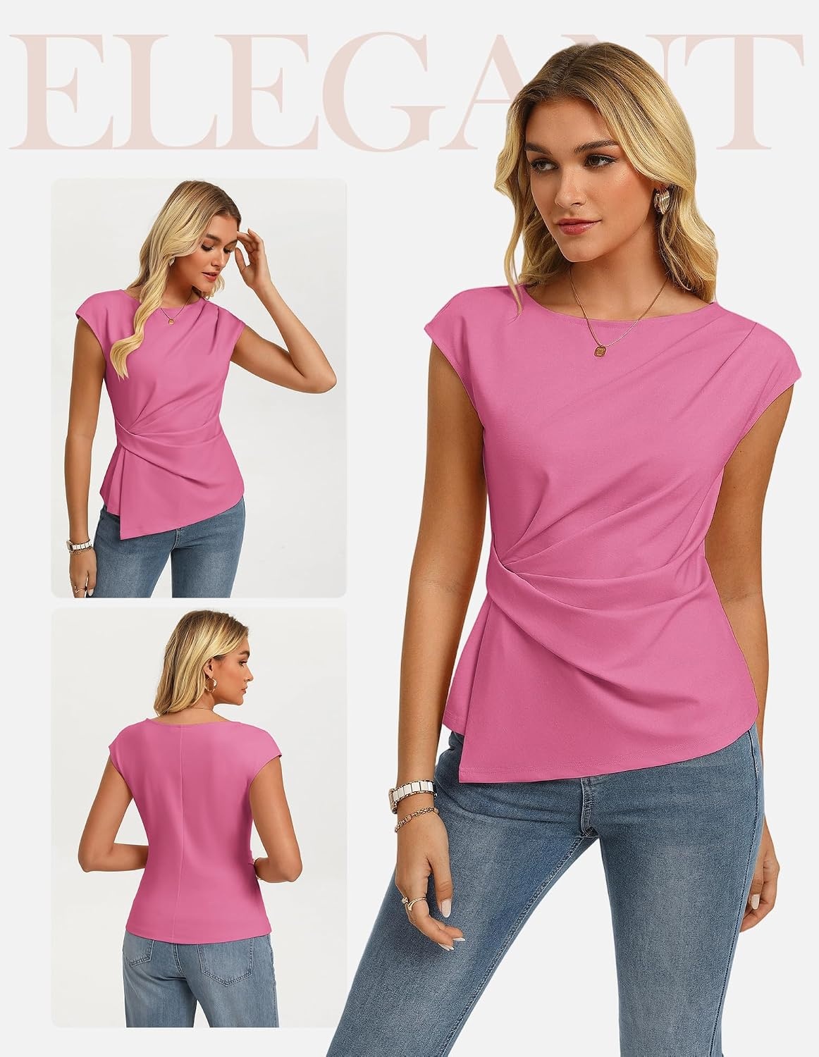image:imageGRACE KARIN Womens 2026 Summer Short Sleeve Tops Dressy Casual Peplum Shirts Outfit Tunic Blouses Trendy Fashion ClothesDusty Pink