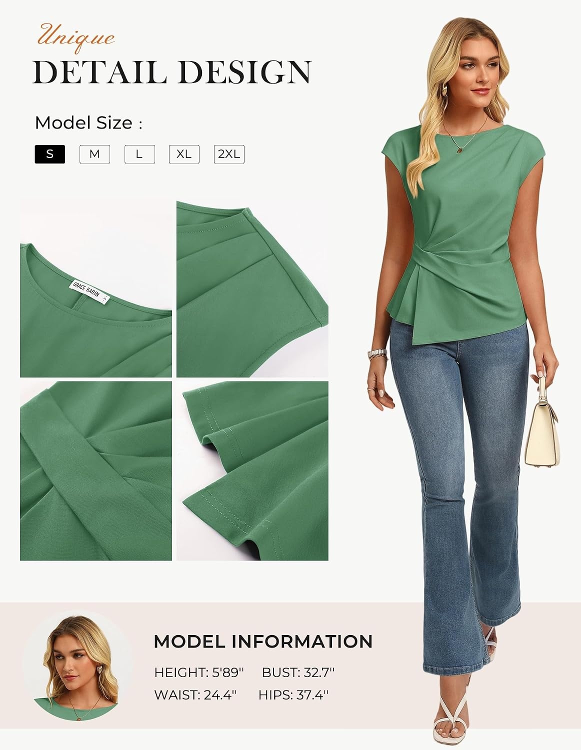 image:imageGRACE KARIN Womens 2026 Summer Short Sleeve Tops Dressy Casual Peplum Shirts Outfit Tunic Blouses Trendy Fashion ClothesLight Green