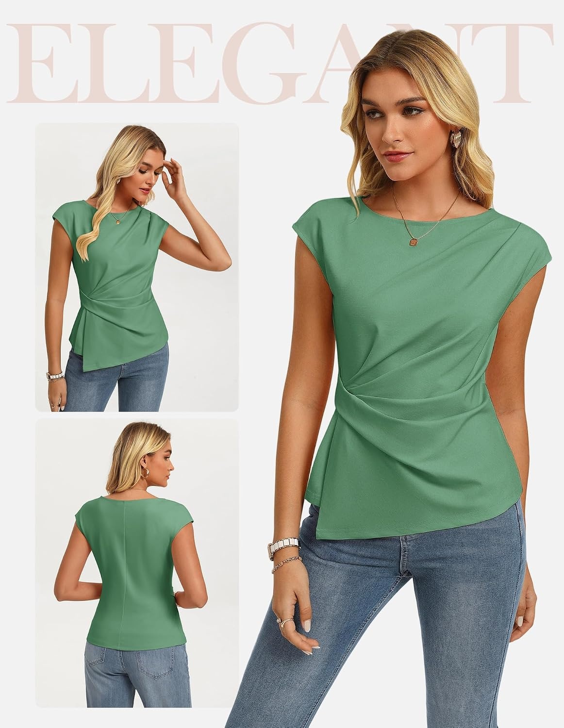 image:imageGRACE KARIN Womens 2026 Summer Short Sleeve Tops Dressy Casual Peplum Shirts Outfit Tunic Blouses Trendy Fashion ClothesLight Green