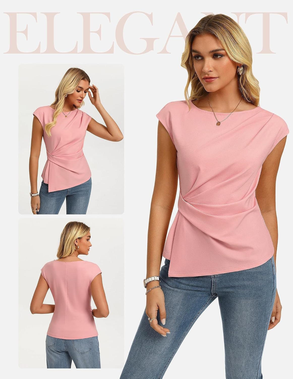 image:imageGRACE KARIN Womens 2026 Summer Short Sleeve Tops Dressy Casual Peplum Shirts Outfit Tunic Blouses Trendy Fashion ClothesPink