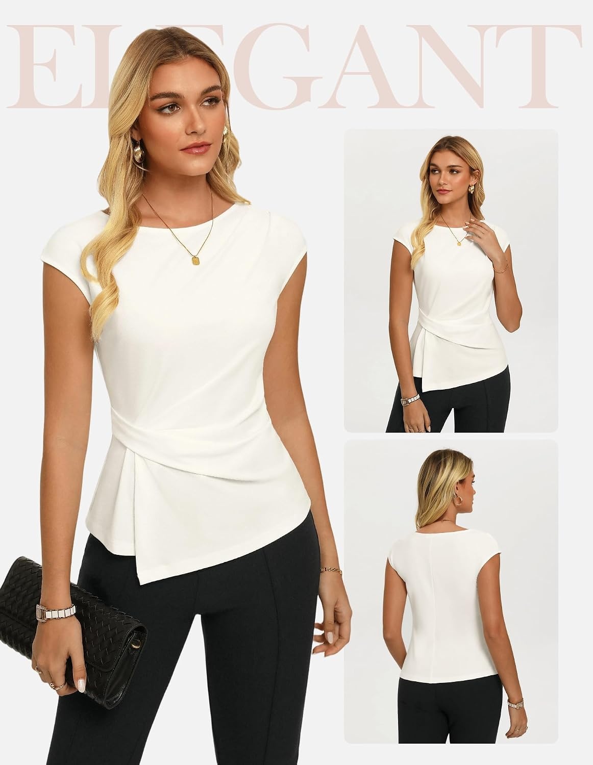 image:imageGRACE KARIN Womens 2026 Summer Short Sleeve Tops Dressy Casual Peplum Shirts Outfit Tunic Blouses Trendy Fashion ClothesWhite
