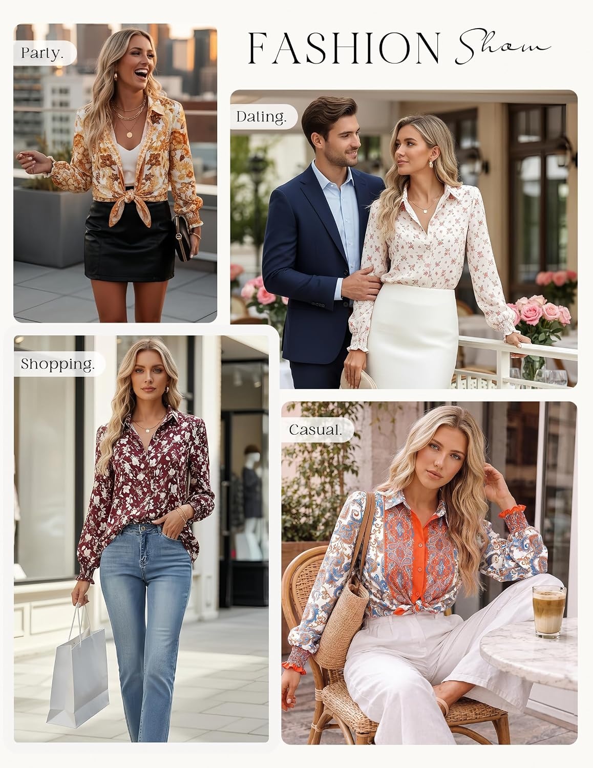 image:imageGRACE KARIN Womens Boho Floral Button Down Shirts 2026 Fall Long Sleeve Blouses Dressy Casual Fit Vacation Work TopsApricot Pink Floral