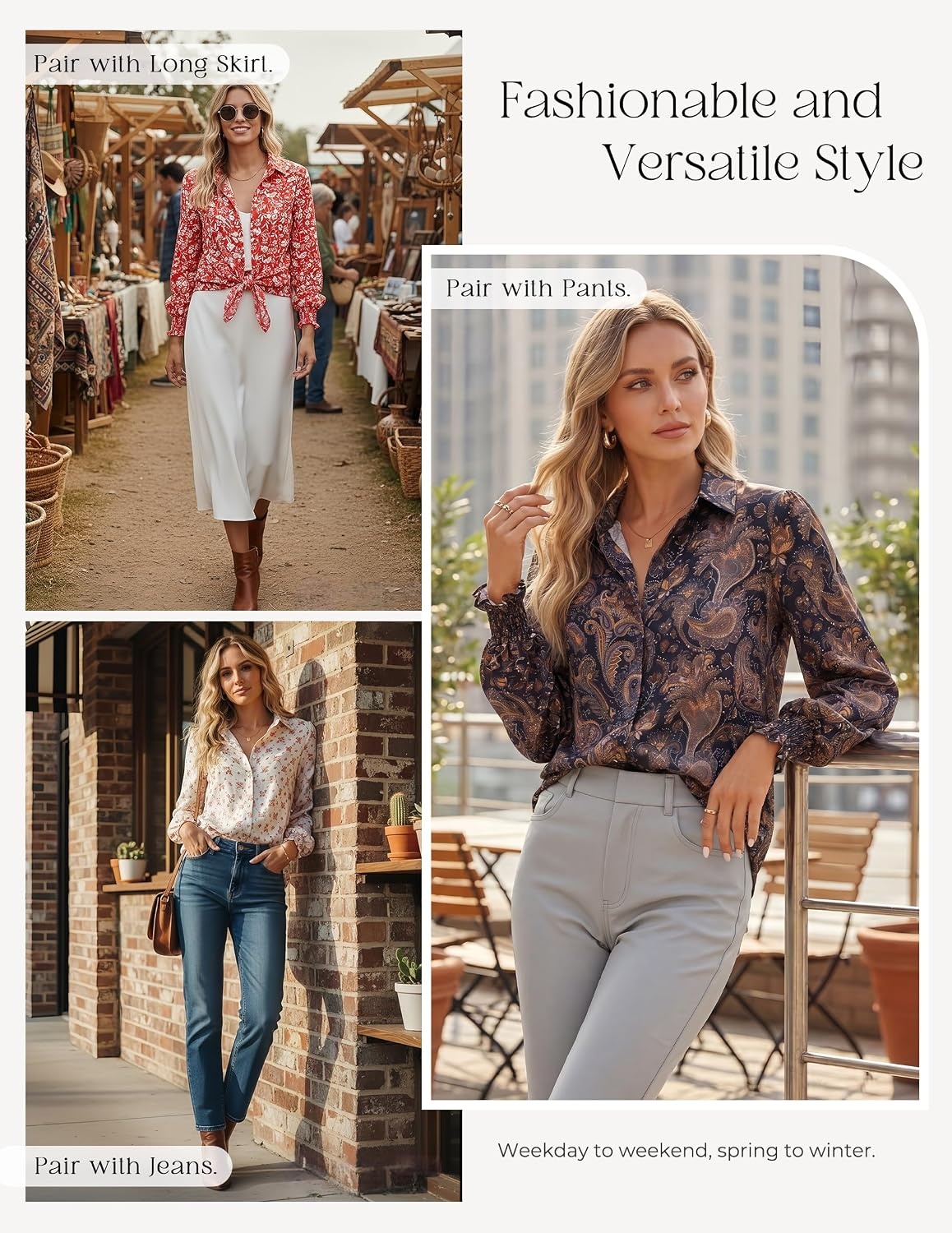 image:imageGRACE KARIN Womens Boho Floral Button Down Shirts 2026 Fall Long Sleeve Blouses Dressy Casual Fit Vacation Work TopsBlack Floral