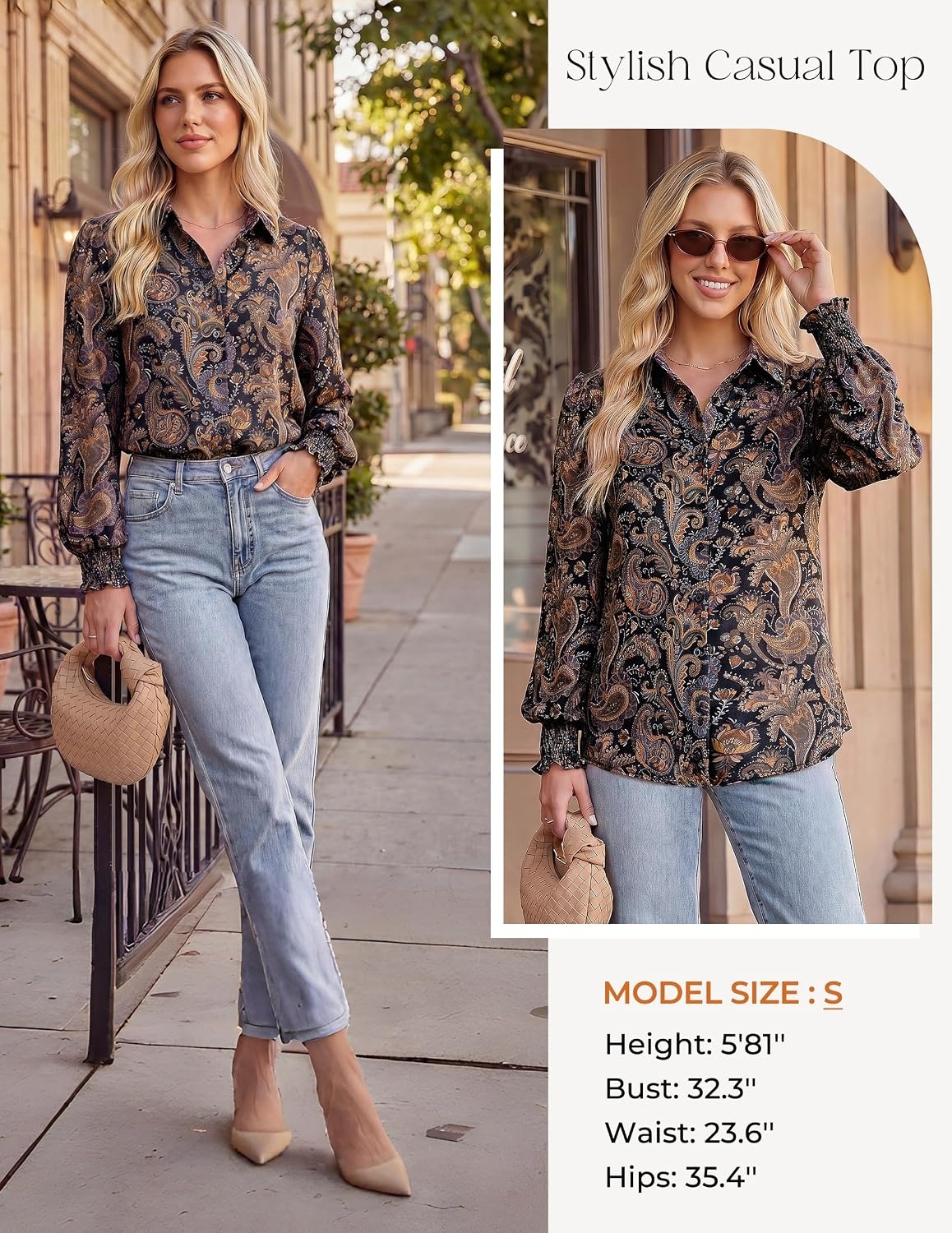 image:imageGRACE KARIN Womens Boho Floral Button Down Shirts 2026 Fall Long Sleeve Blouses Dressy Casual Fit Vacation Work TopsBlack Floral
