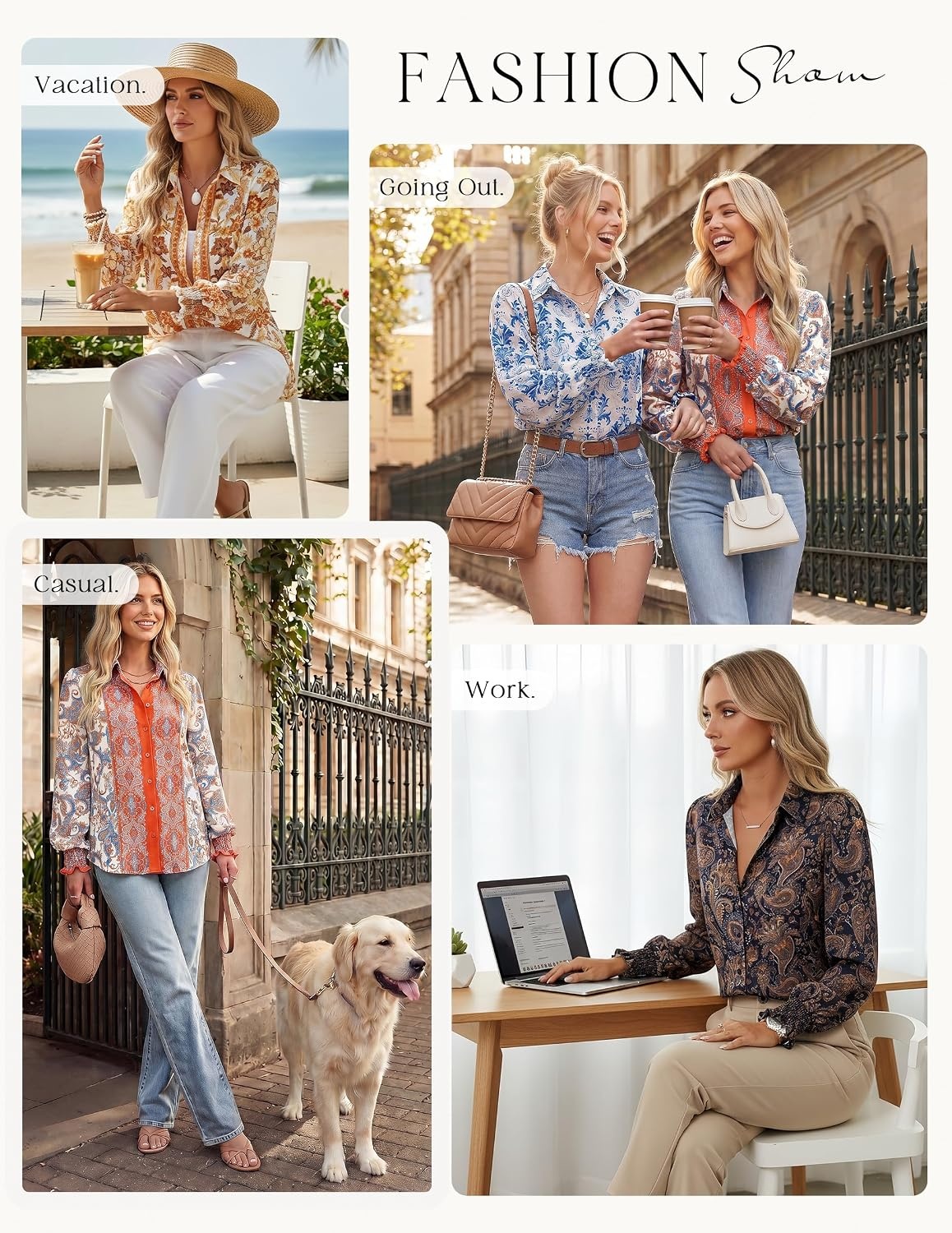 image:imageGRACE KARIN Womens Boho Floral Button Down Shirts 2026 Fall Long Sleeve Blouses Dressy Casual Fit Vacation Work TopsBlack Floral