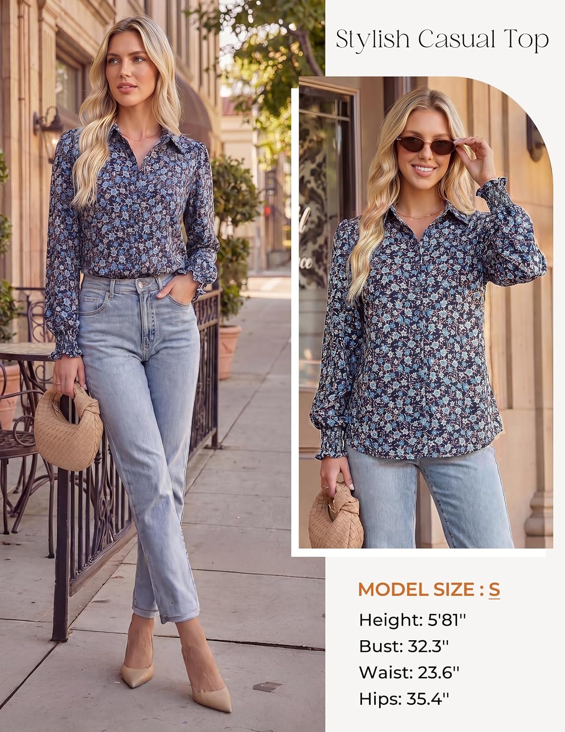image:imageGRACE KARIN Womens Boho Floral Button Down Shirts 2026 Fall Long Sleeve Blouses Dressy Casual Fit Vacation Work TopsNavy Blue Floral