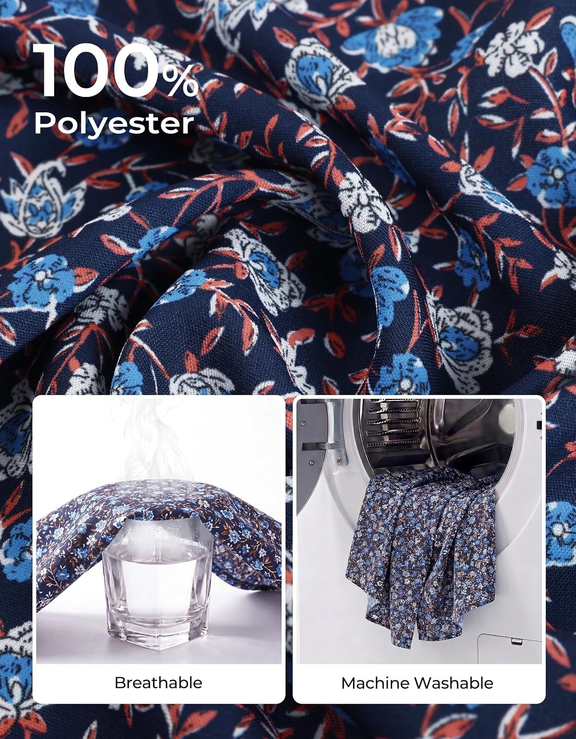 image:imageGRACE KARIN Womens Boho Floral Button Down Shirts 2026 Fall Long Sleeve Blouses Dressy Casual Fit Vacation Work TopsNavy Blue Floral