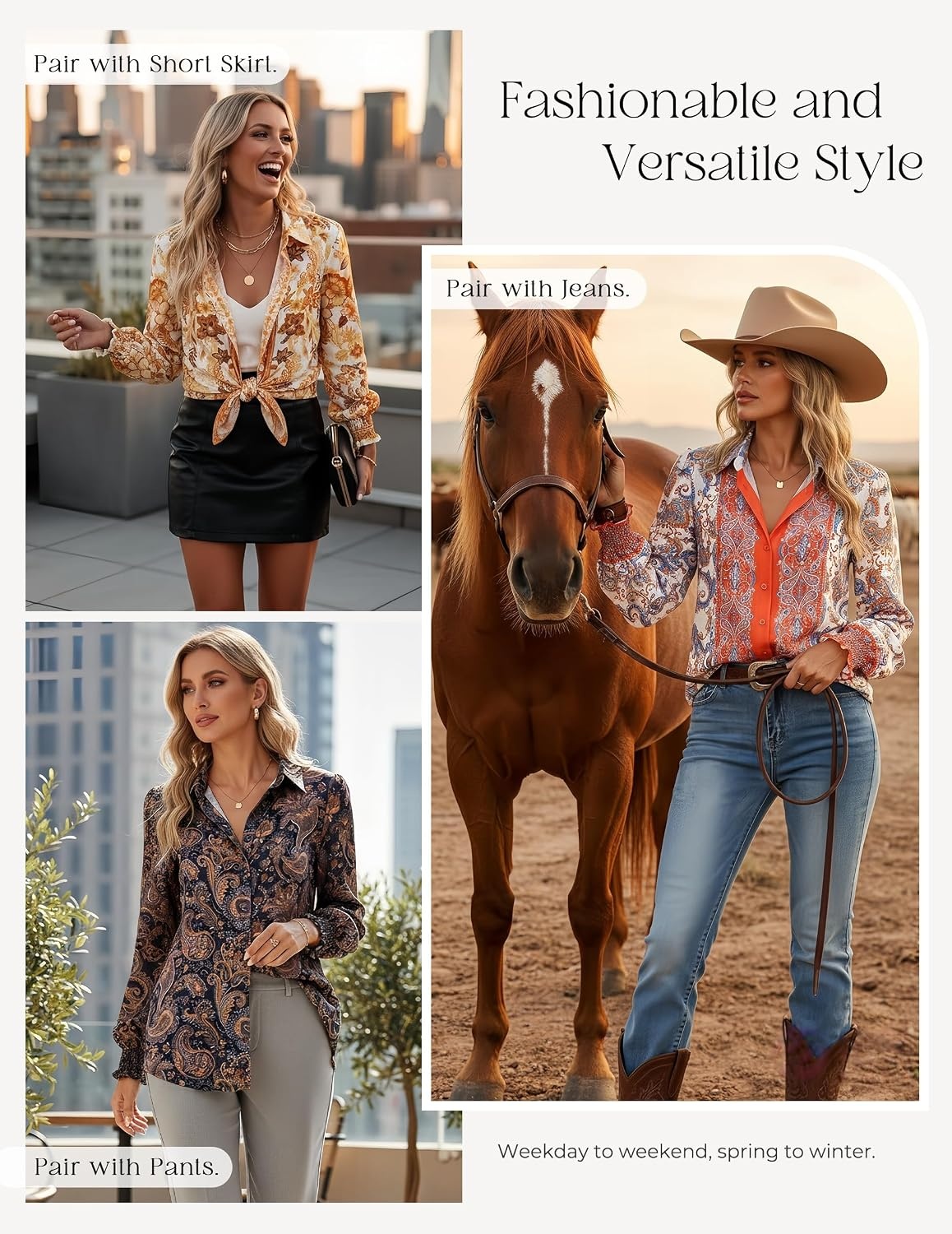 image:imageGRACE KARIN Womens Boho Floral Button Down Shirts 2026 Fall Long Sleeve Blouses Dressy Casual Fit Vacation Work TopsRed White Floral