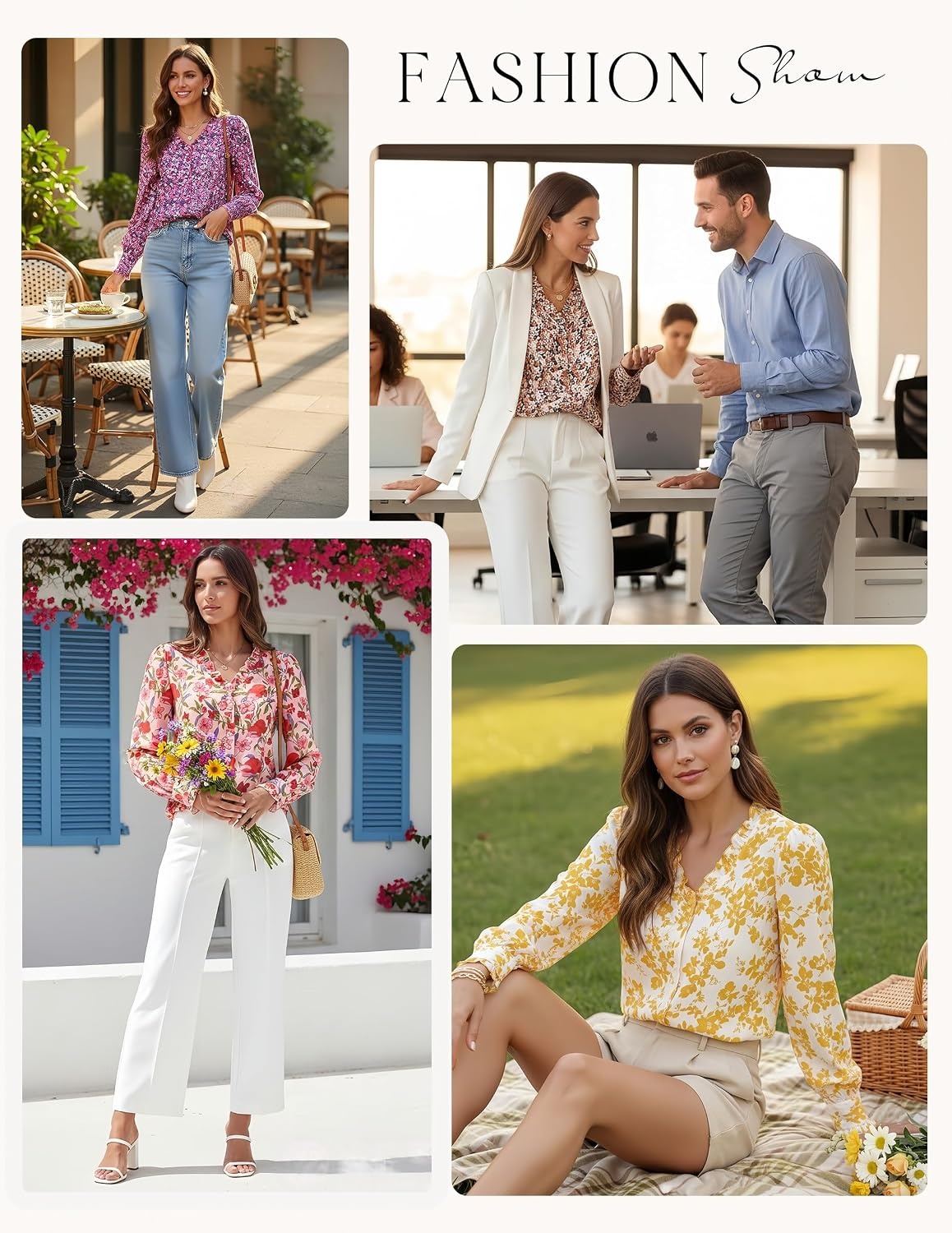 image:imageGRACE KARIN Womens Boho Floral Tops 2026 Fall Button Down Long Sleeve Blouses Dressy Casual V Neck Work Trendy ShirtsApricot Floral