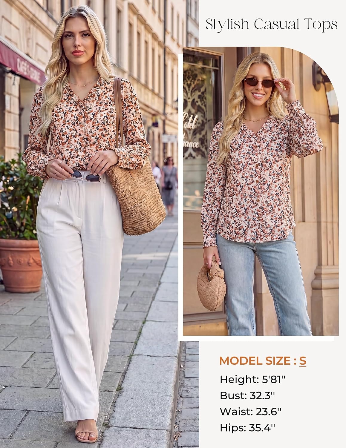 image:imageGRACE KARIN Womens Boho Floral Tops 2026 Fall Button Down Long Sleeve Blouses Dressy Casual V Neck Work Trendy ShirtsApricot Floral