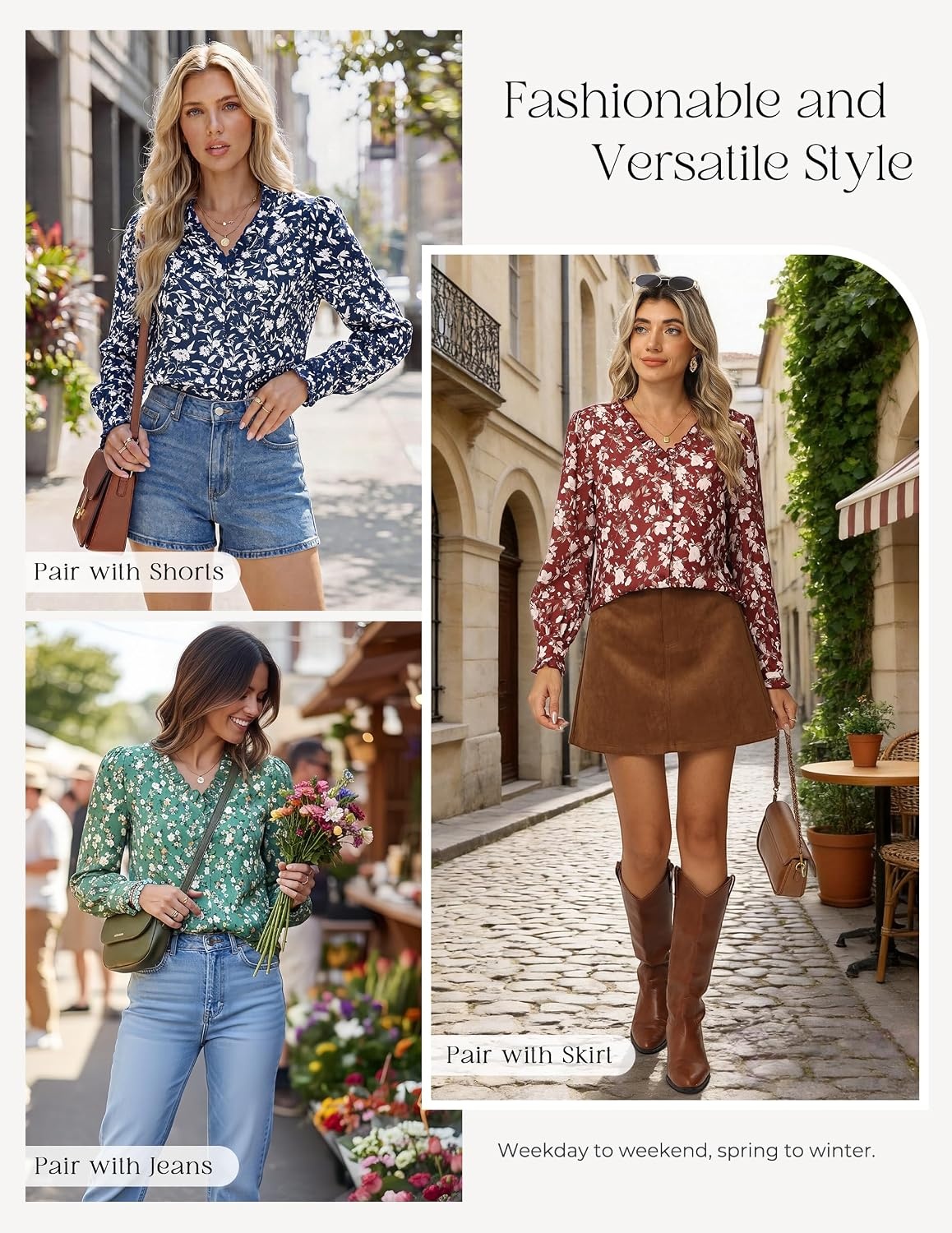image:imageGRACE KARIN Womens Boho Floral Tops 2026 Fall Button Down Long Sleeve Blouses Dressy Casual V Neck Work Trendy ShirtsGreen