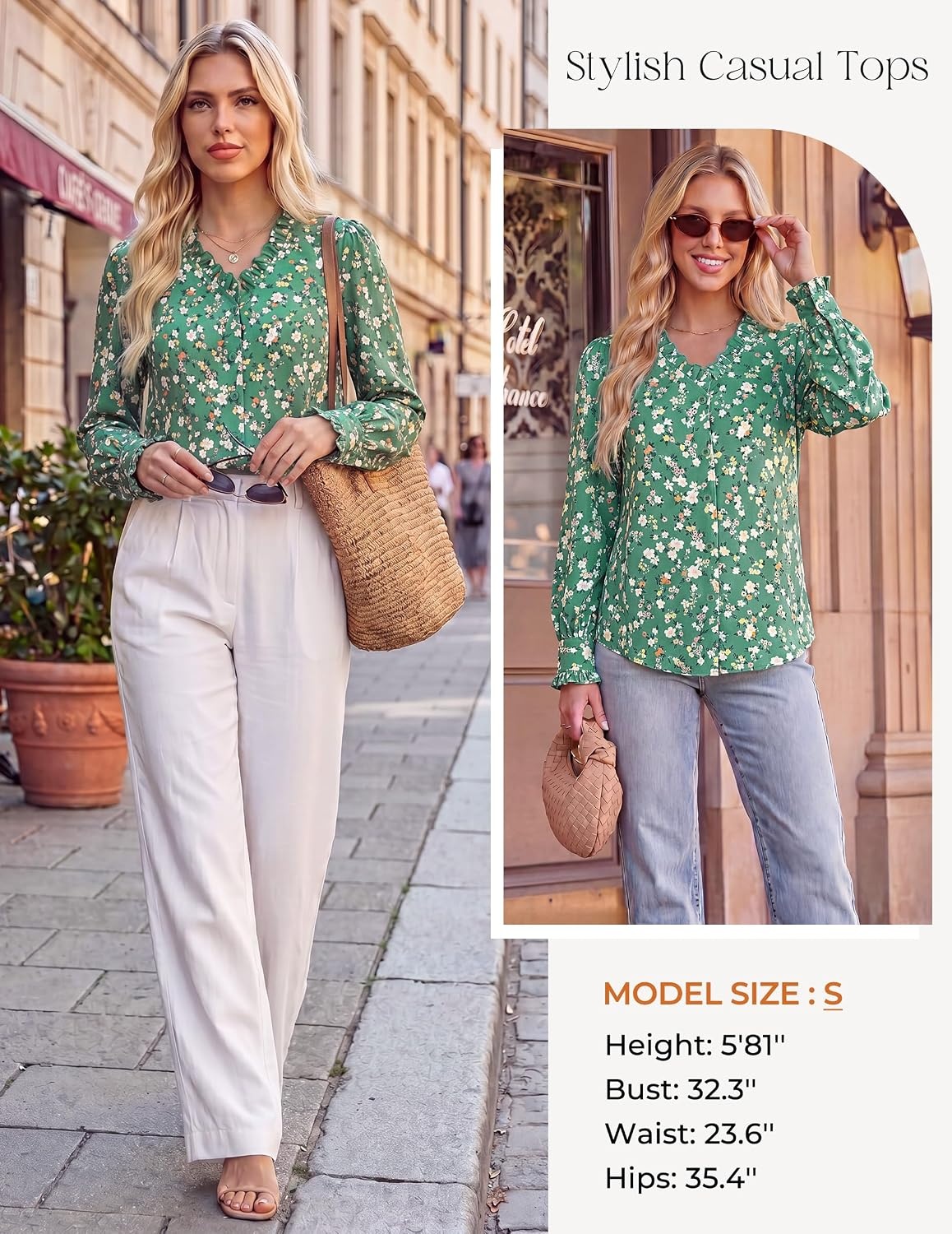 image:imageGRACE KARIN Womens Boho Floral Tops 2026 Fall Button Down Long Sleeve Blouses Dressy Casual V Neck Work Trendy ShirtsGreen