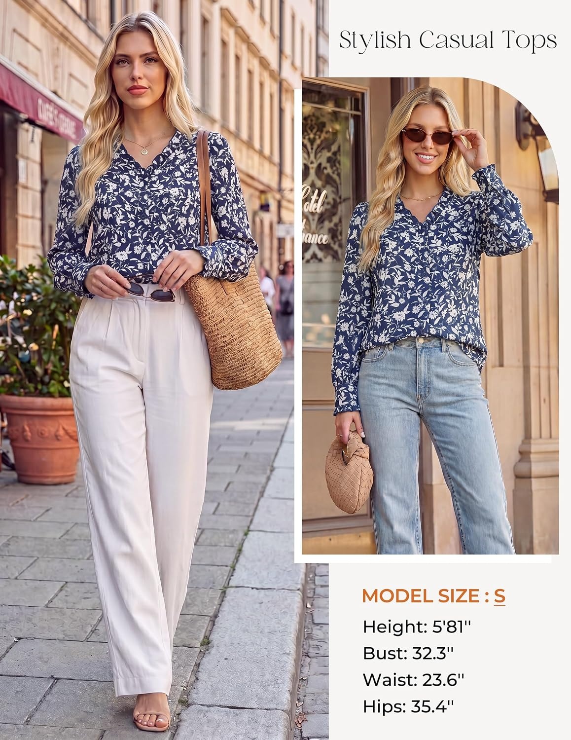 image:imageGRACE KARIN Womens Boho Floral Tops 2026 Fall Button Down Long Sleeve Blouses Dressy Casual V Neck Work Trendy ShirtsNavy Blue