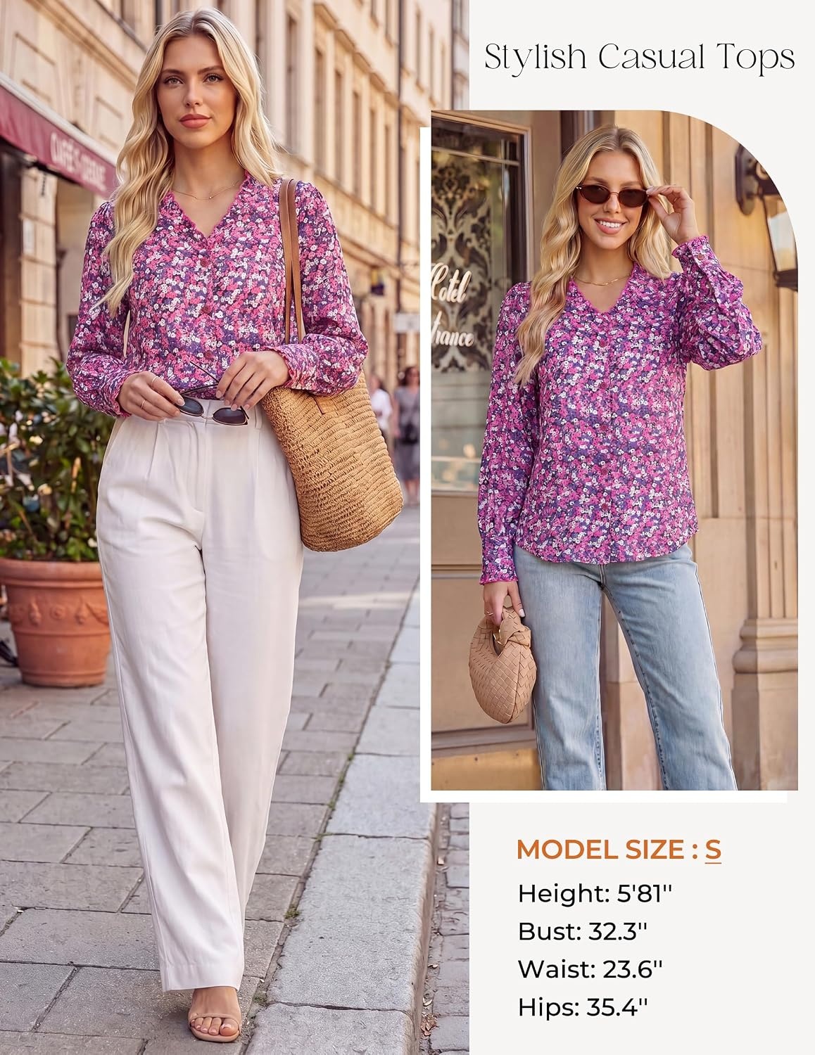 image:imageGRACE KARIN Womens Boho Floral Tops 2026 Fall Button Down Long Sleeve Blouses Dressy Casual V Neck Work Trendy ShirtsPurple