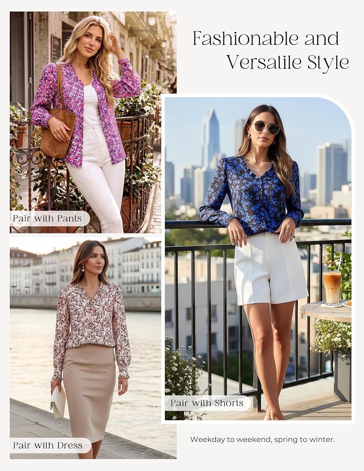 image:imageGRACE KARIN Womens Boho Floral Tops 2026 Fall Button Down Long Sleeve Blouses Dressy Casual V Neck Work Trendy ShirtsPurple
