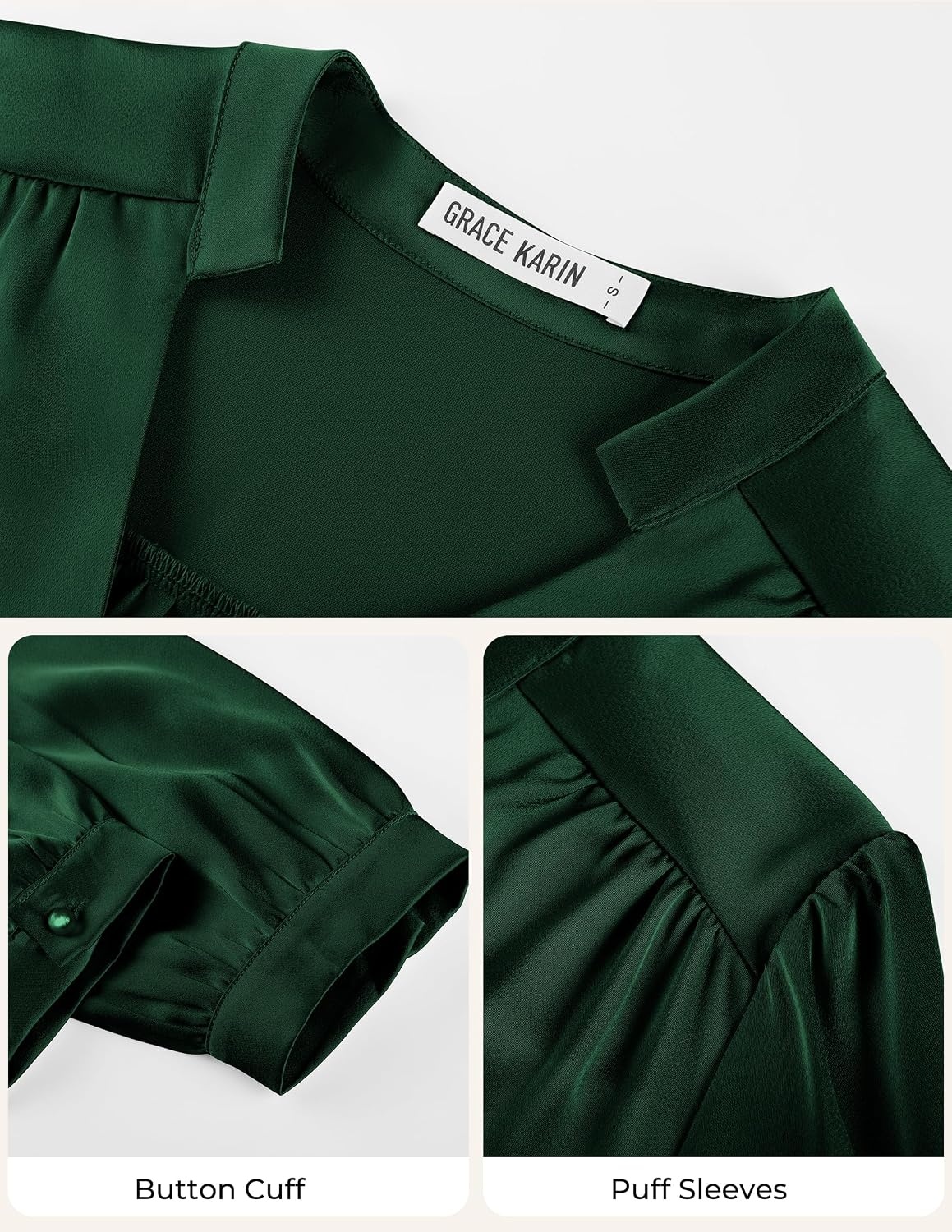 image:imageGRACE KARIN Womens Business Casual Tops Long Sleeve Work Satin Blouses Dressy V Neck Silk Shirts Fall Trendy OutfitsDark Green