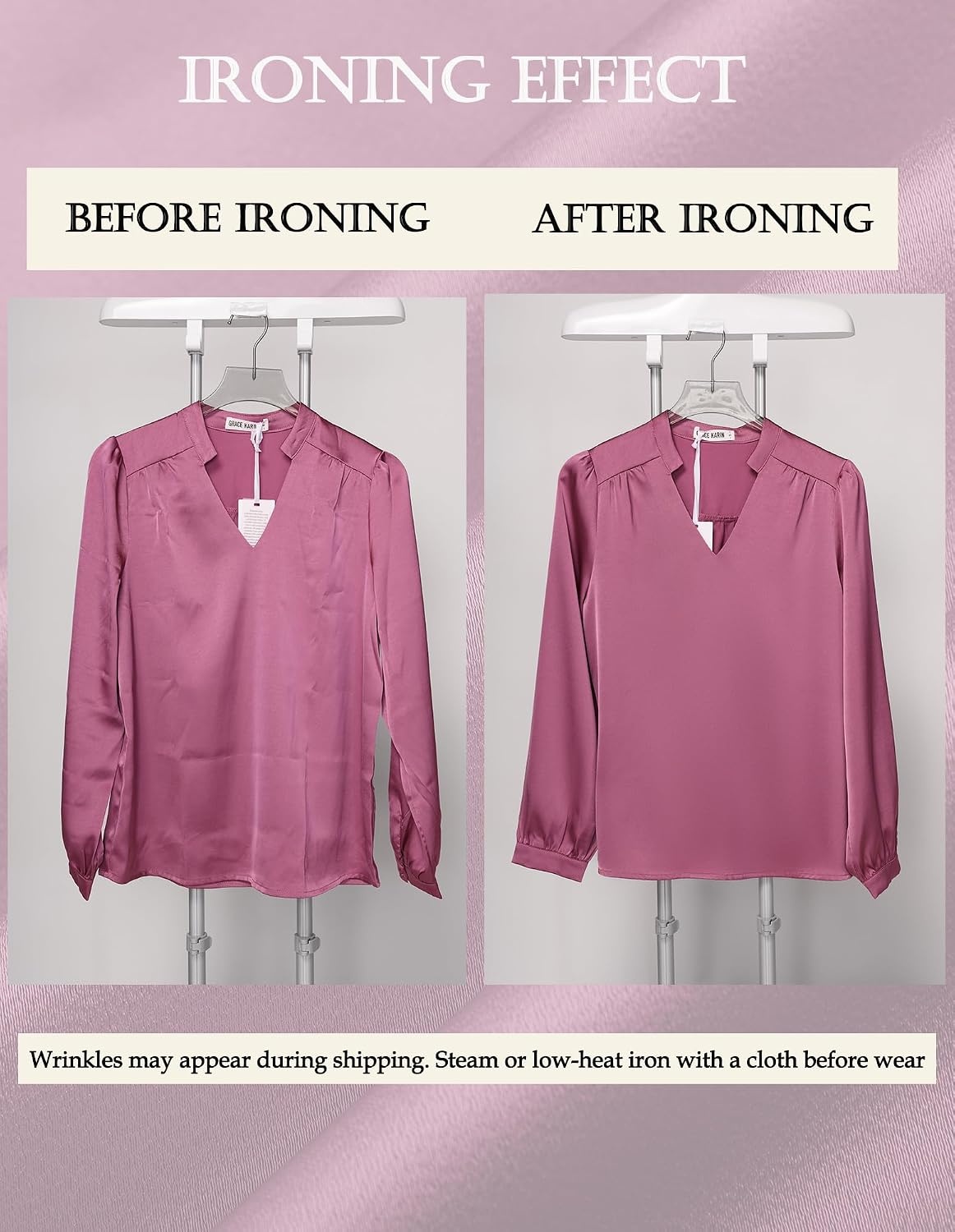 image:imageGRACE KARIN Womens Business Casual Tops Long Sleeve Work Satin Blouses Dressy V Neck Silk Shirts Fall Trendy OutfitsKhaki