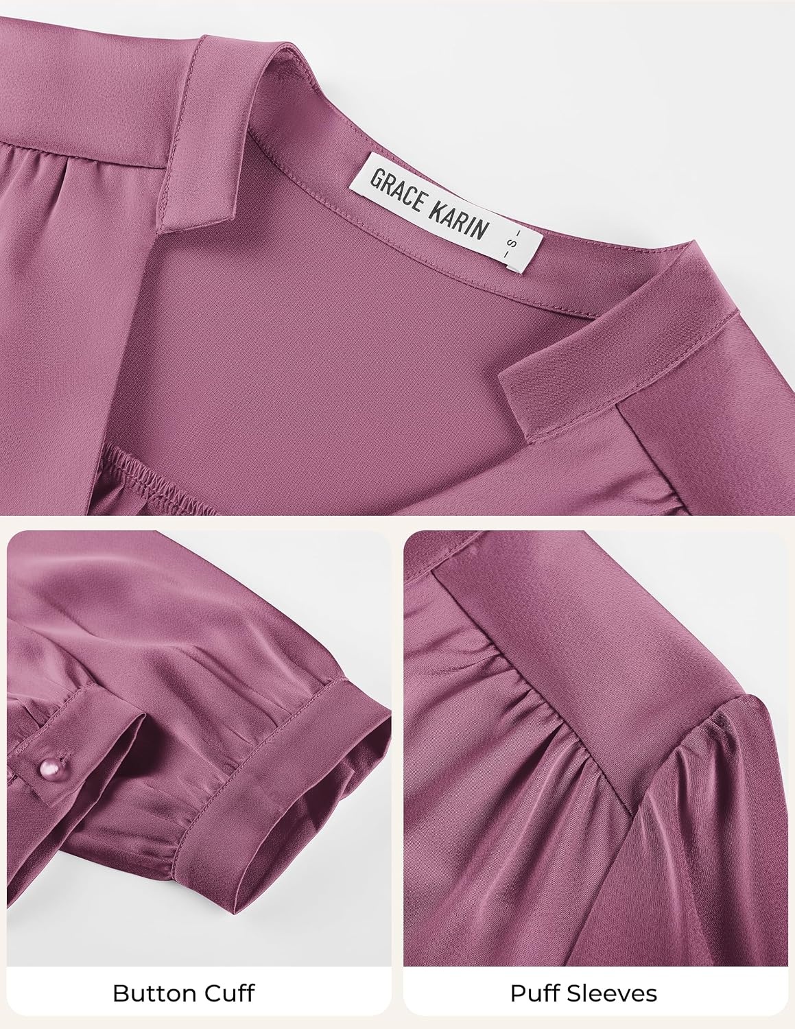 image:imageGRACE KARIN Womens Business Casual Tops Long Sleeve Work Satin Blouses Dressy V Neck Silk Shirts Fall Trendy OutfitsPurple