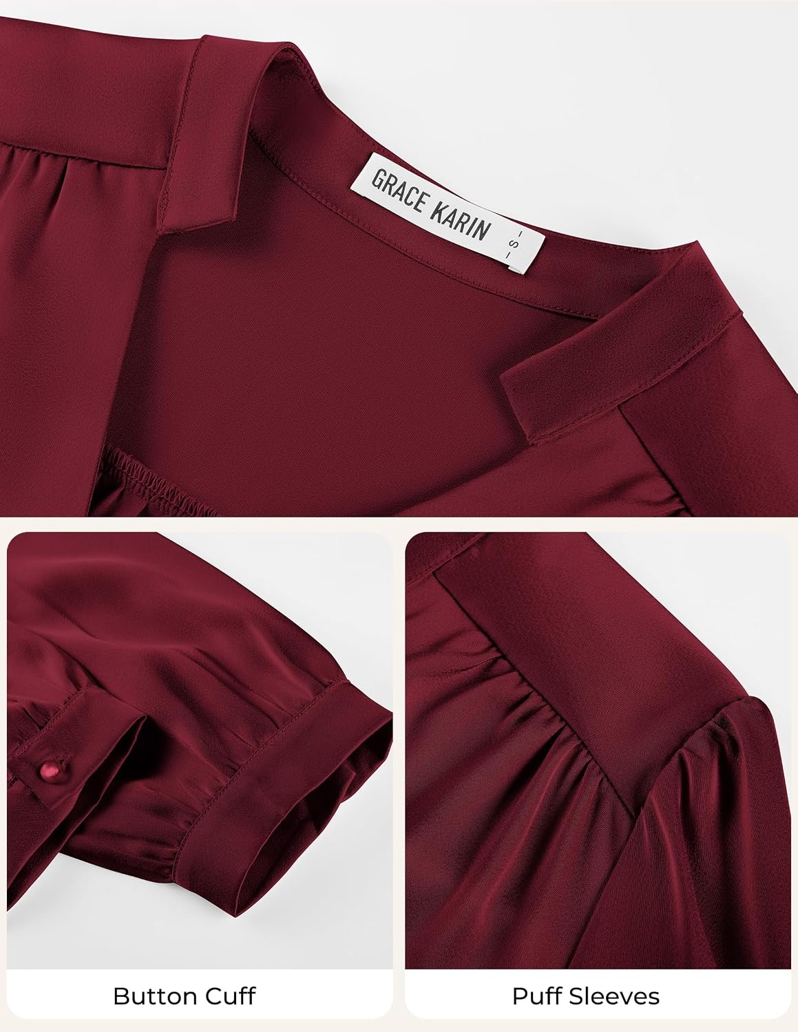image:imageGRACE KARIN Womens Business Casual Tops Long Sleeve Work Satin Blouses Dressy V Neck Silk Shirts Fall Trendy OutfitsWine Red