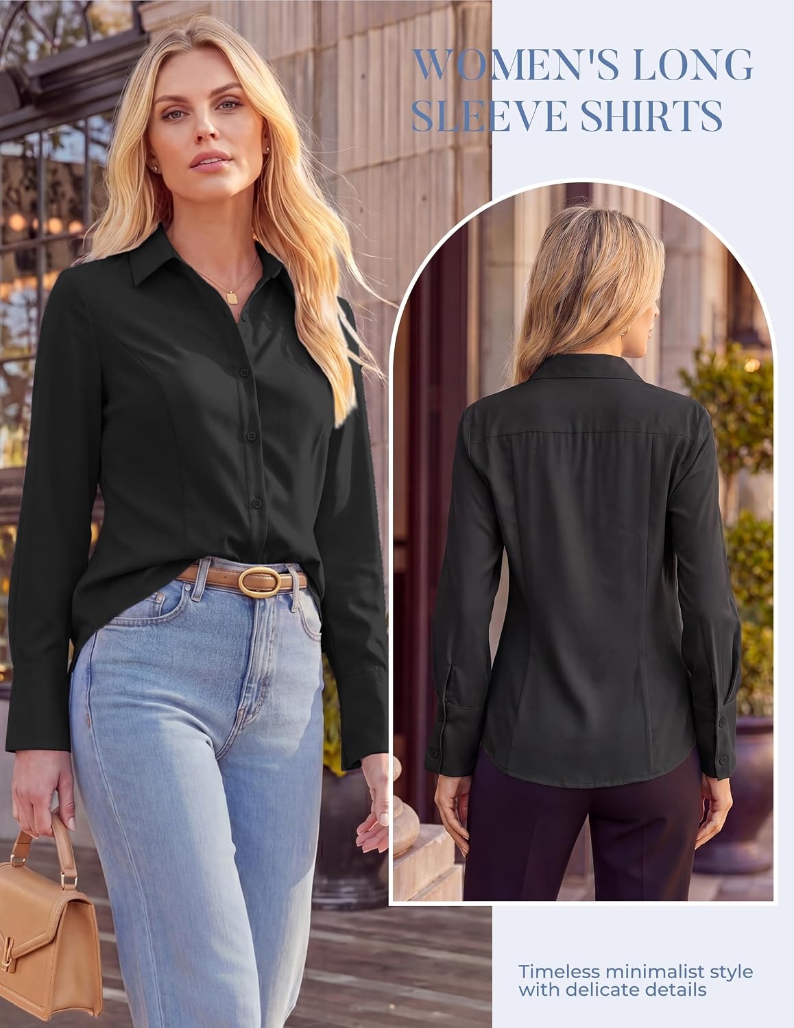 image:imageGRACE KARIN Womens Button Down ShirtsLong Sleeve Collared Dress ShirtWrinkleFree Work Blouse Office Tops 2026 Fall OutfitsBlack