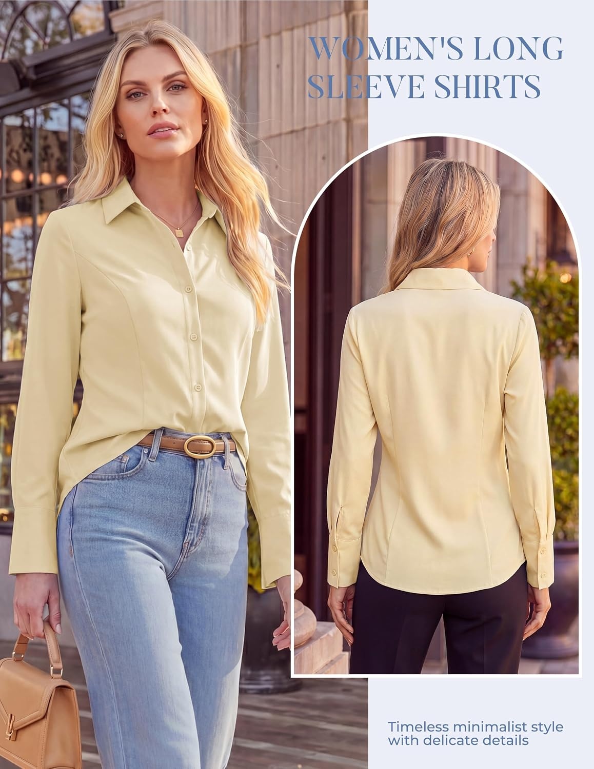 image:imageGRACE KARIN Womens Button Down ShirtsLong Sleeve Collared Dress ShirtWrinkleFree Work Blouse Office Tops 2026 Fall OutfitsButter Yellow