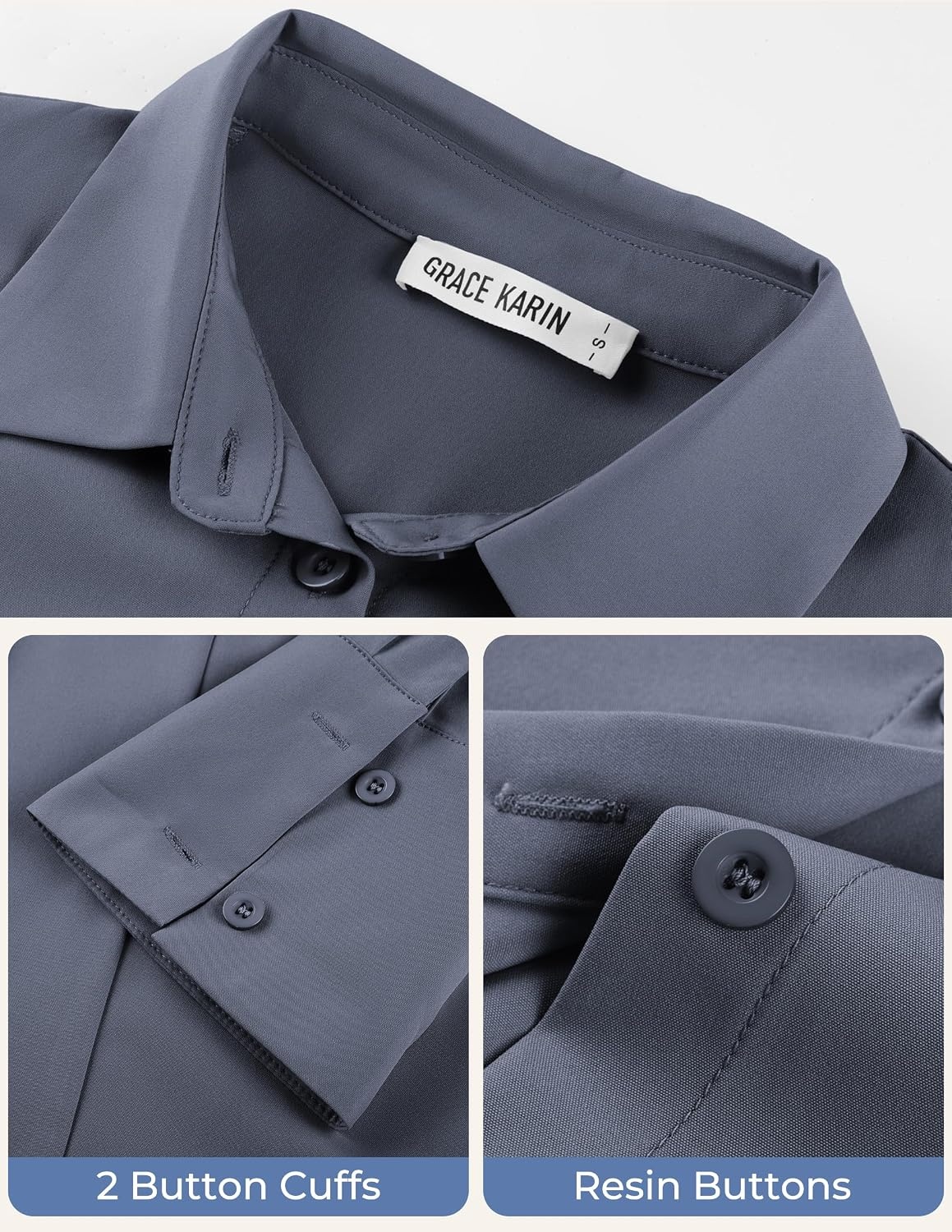 image:imageGRACE KARIN Womens Button Down ShirtsLong Sleeve Collared Dress ShirtWrinkleFree Work Blouse Office Tops 2026 Fall OutfitsGray