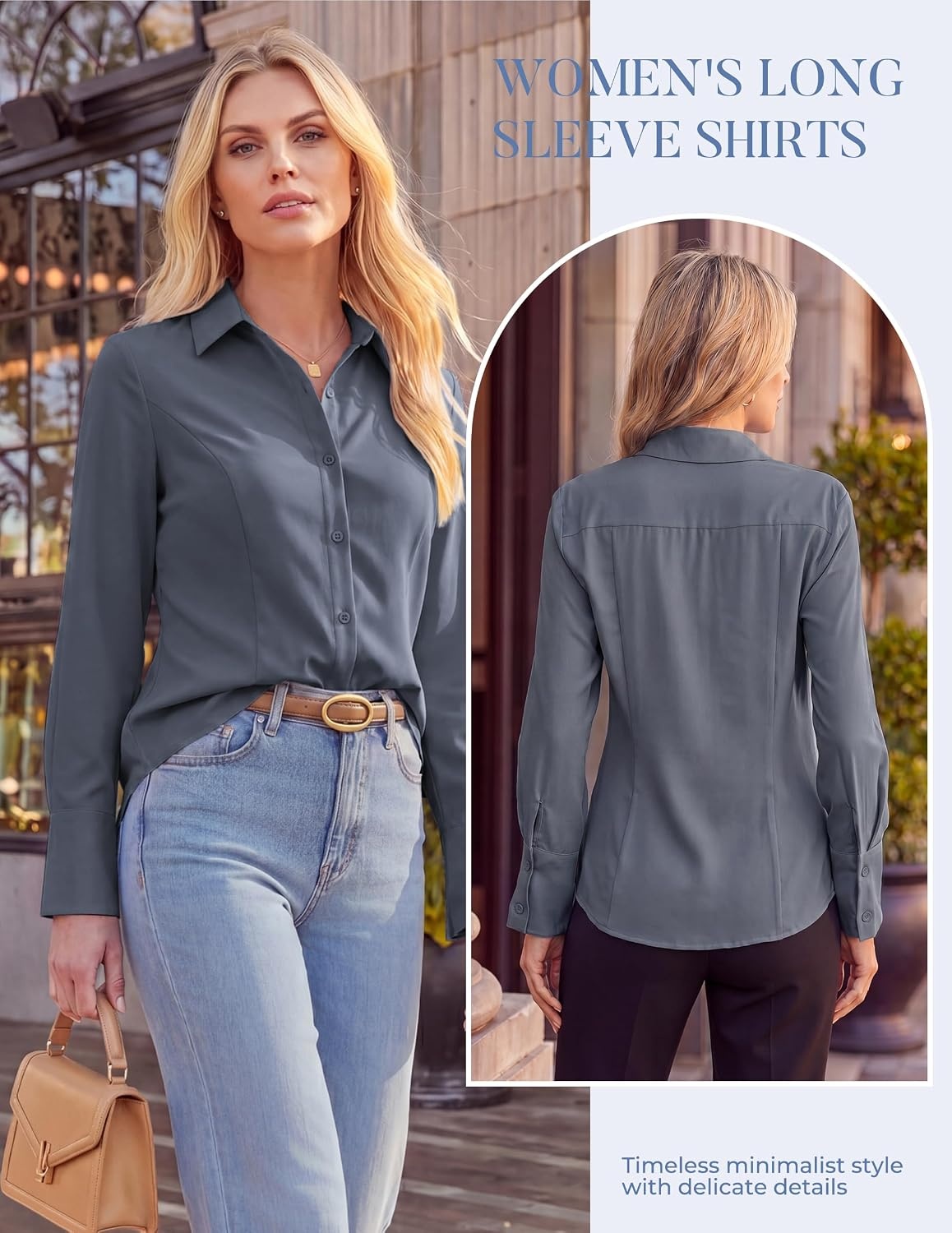 image:imageGRACE KARIN Womens Button Down ShirtsLong Sleeve Collared Dress ShirtWrinkleFree Work Blouse Office Tops 2026 Fall OutfitsGray