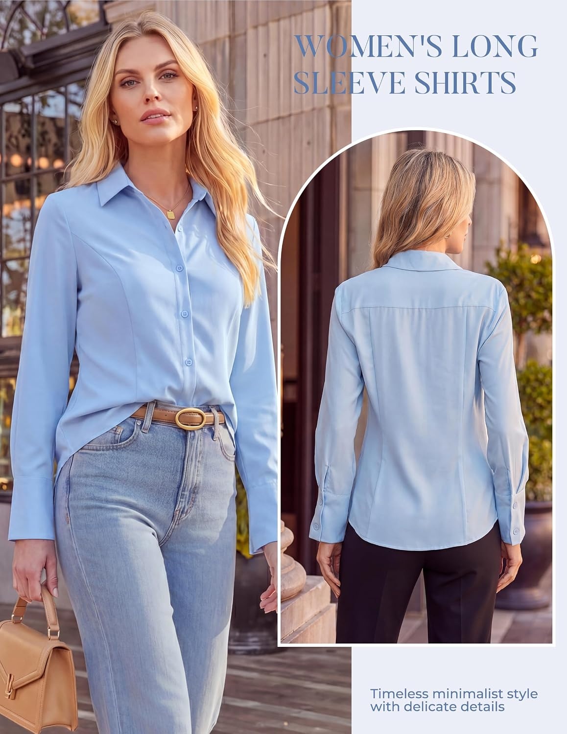 image:imageGRACE KARIN Womens Button Down ShirtsLong Sleeve Collared Dress ShirtWrinkleFree Work Blouse Office Tops 2026 Fall OutfitsLight Blue