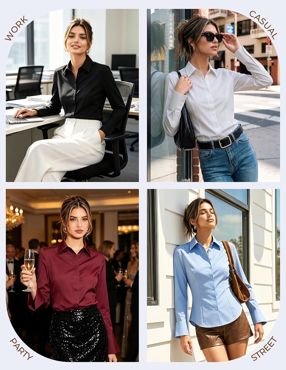 image:imageGRACE KARIN Womens Button Down ShirtsLong Sleeve Collared Dress ShirtWrinkleFree Work Blouse Office Tops 2026 Fall OutfitsLight Blue