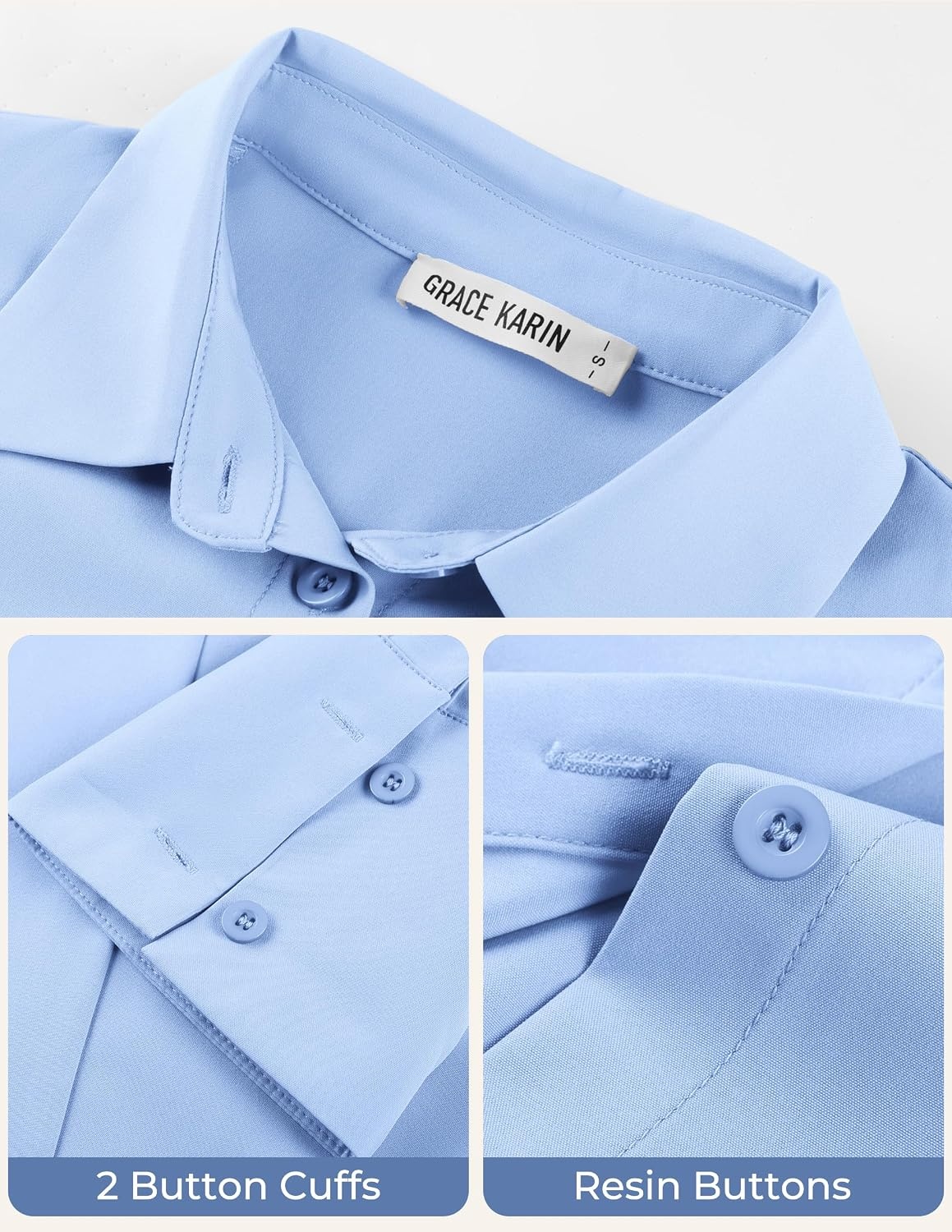 image:imageGRACE KARIN Womens Button Down ShirtsLong Sleeve Collared Dress ShirtWrinkleFree Work Blouse Office Tops 2026 Fall OutfitsLight Blue