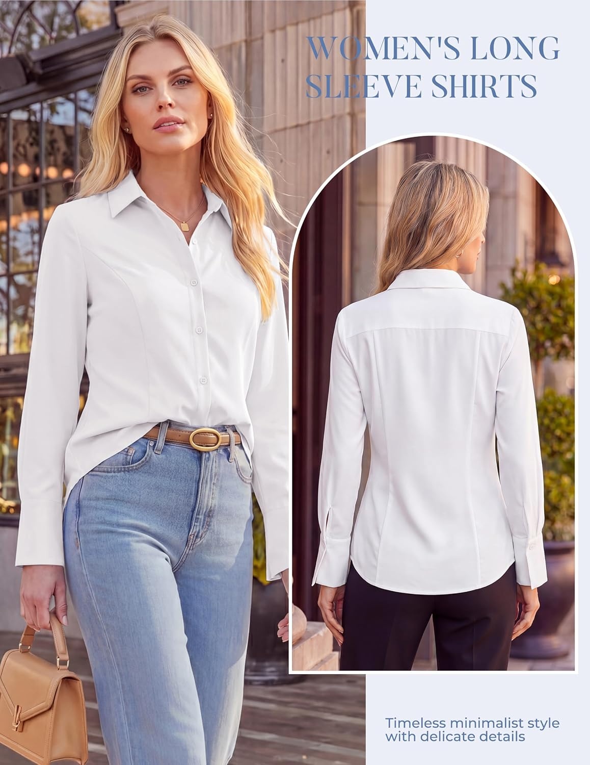 image:imageGRACE KARIN Womens Button Down ShirtsLong Sleeve Collared Dress ShirtWrinkleFree Work Blouse Office Tops 2026 Fall OutfitsWhite