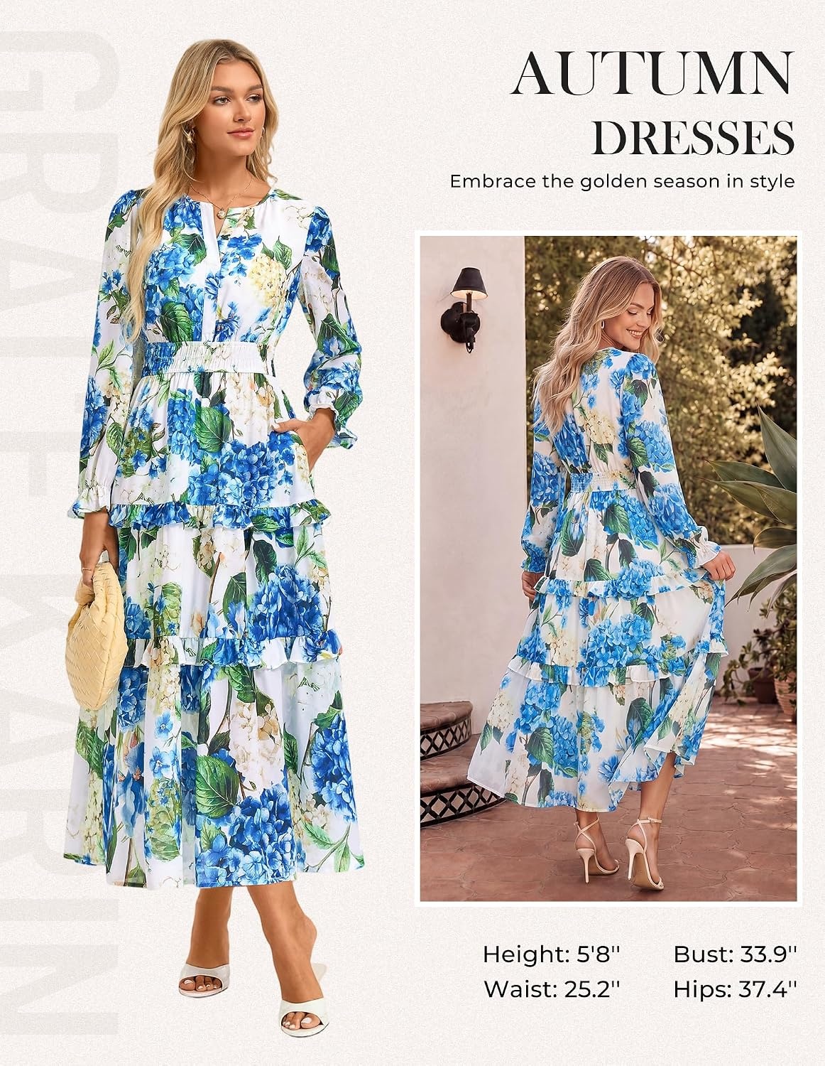 image:imageGRACE KARIN Womens Floral Long Sleeve Maxi Dress 2026 V Neck Fall Wedding Guest Outfits Boho Flowy Dresses with PocketsBlue Floral