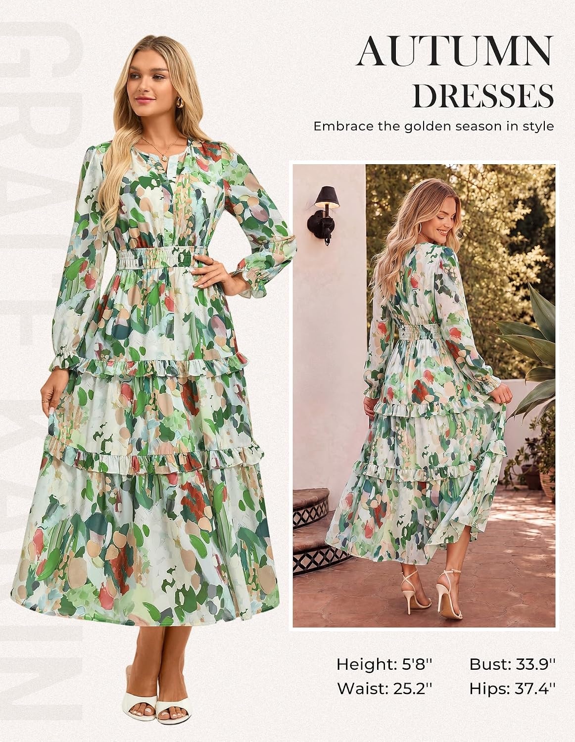 image:imageGRACE KARIN Womens Floral Long Sleeve Maxi Dress 2026 V Neck Fall Wedding Guest Outfits Boho Flowy Dresses with PocketsGreen Floral