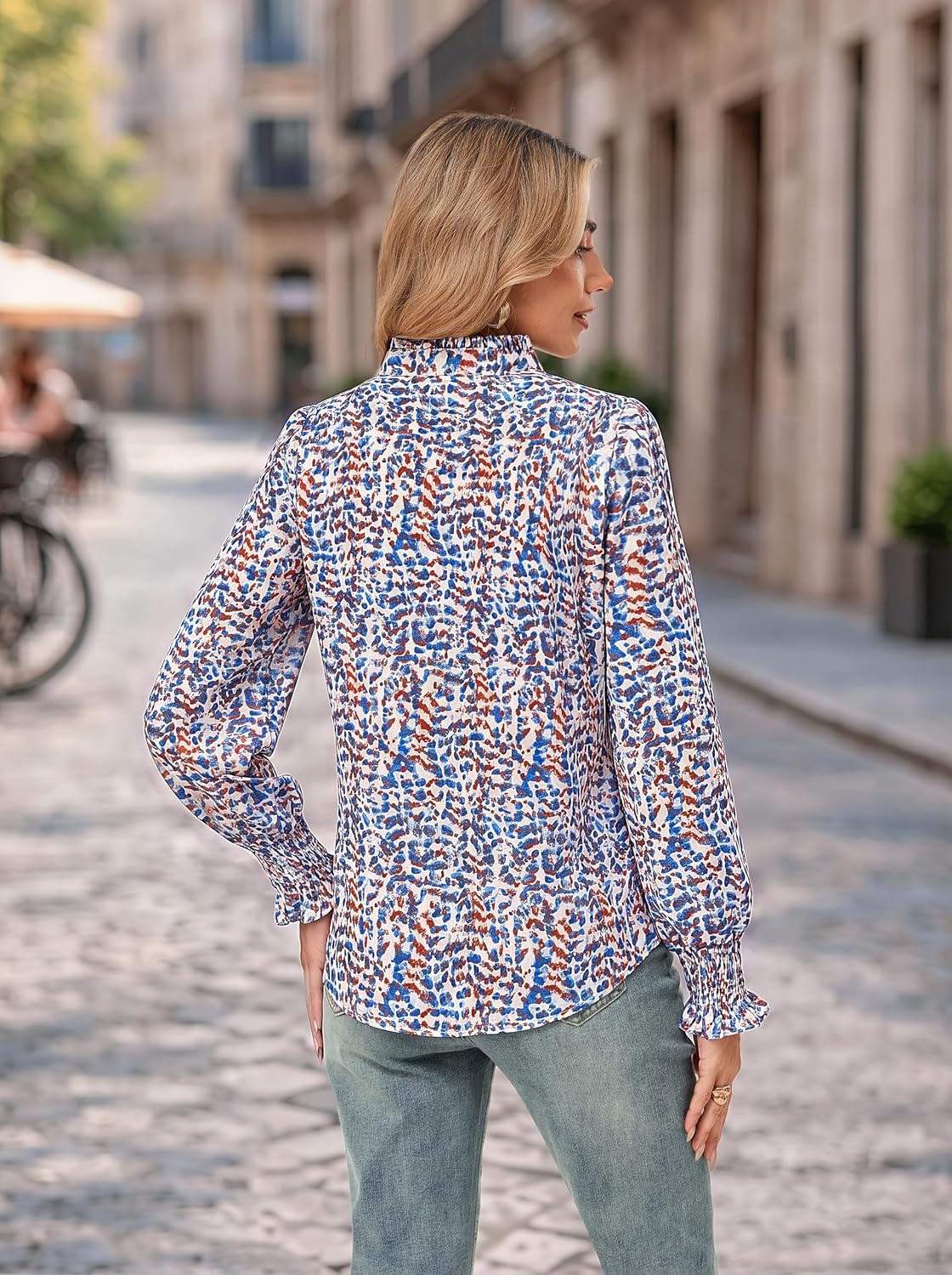 image:imageGRACE KARIN Womens Floral Long Sleeve Tops 2026 Summer V Neck Chiffon Blouses Dressy Casual Print Work Shirts Boho ClothesBlue Orange Dot
