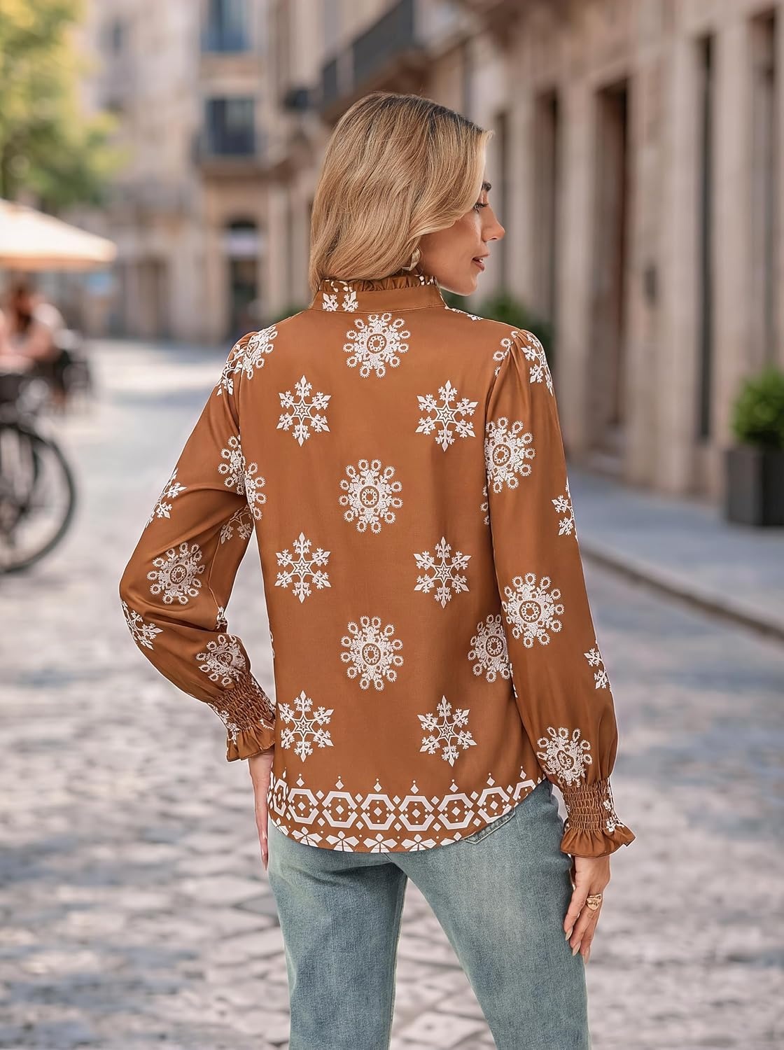 image:imageGRACE KARIN Womens Floral Long Sleeve Tops 2026 Summer V Neck Chiffon Blouses Dressy Casual Print Work Shirts Boho ClothesBrown Boho Floral