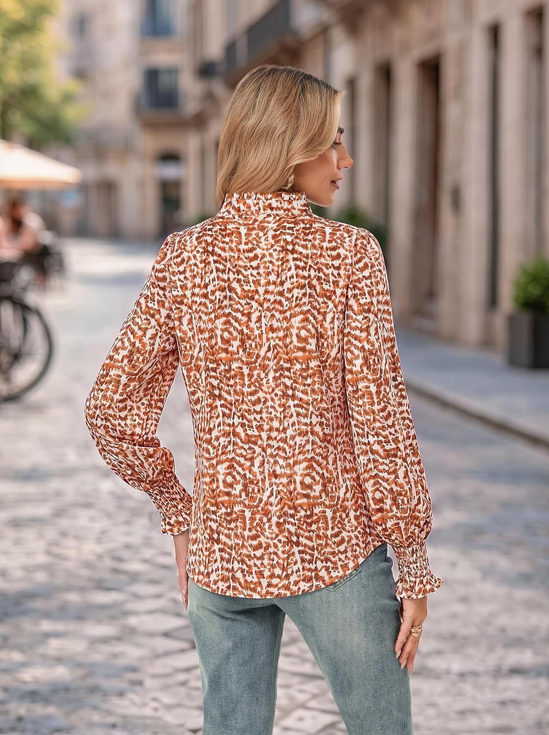 image:imageGRACE KARIN Womens Floral Long Sleeve Tops 2026 Summer V Neck Chiffon Blouses Dressy Casual Print Work Shirts Boho ClothesOrange Brown Dot