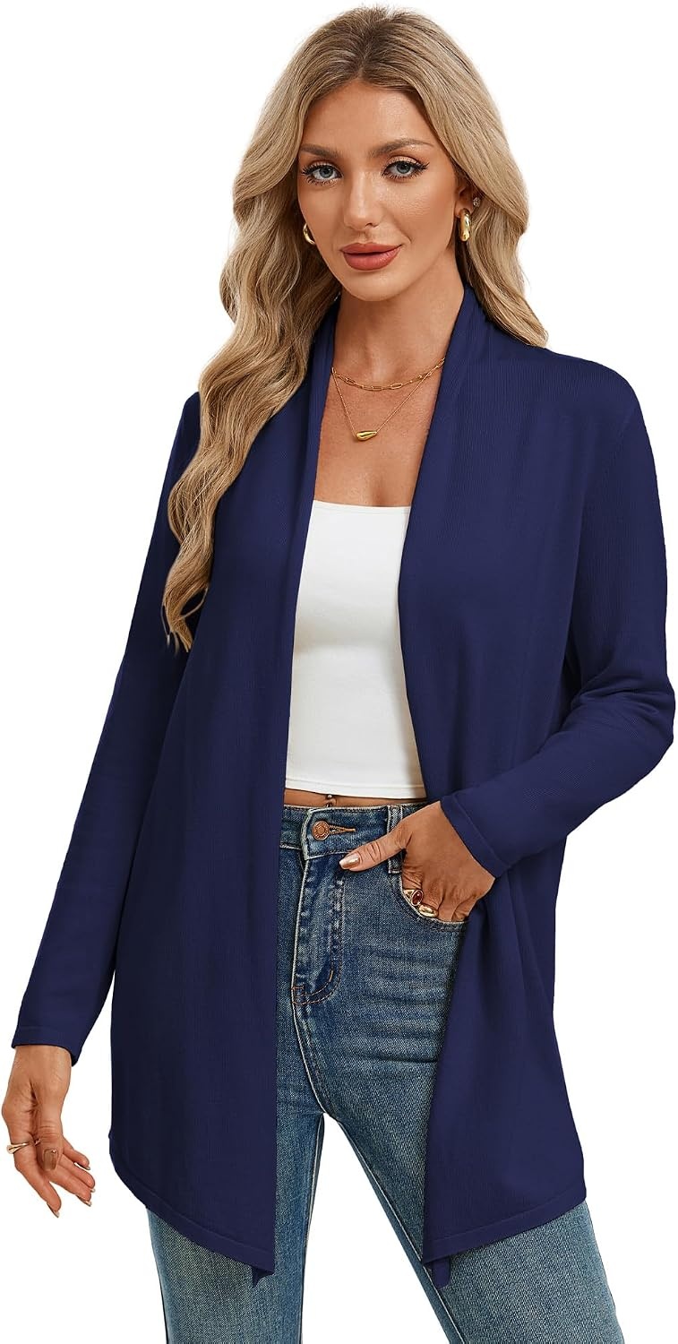 image:imageGRACE KARIN Womens Lightweight Long Sleeve Cardigan Sweaters Open Front Knit Draped Cardigans Business Casual CoatsNavy Blue