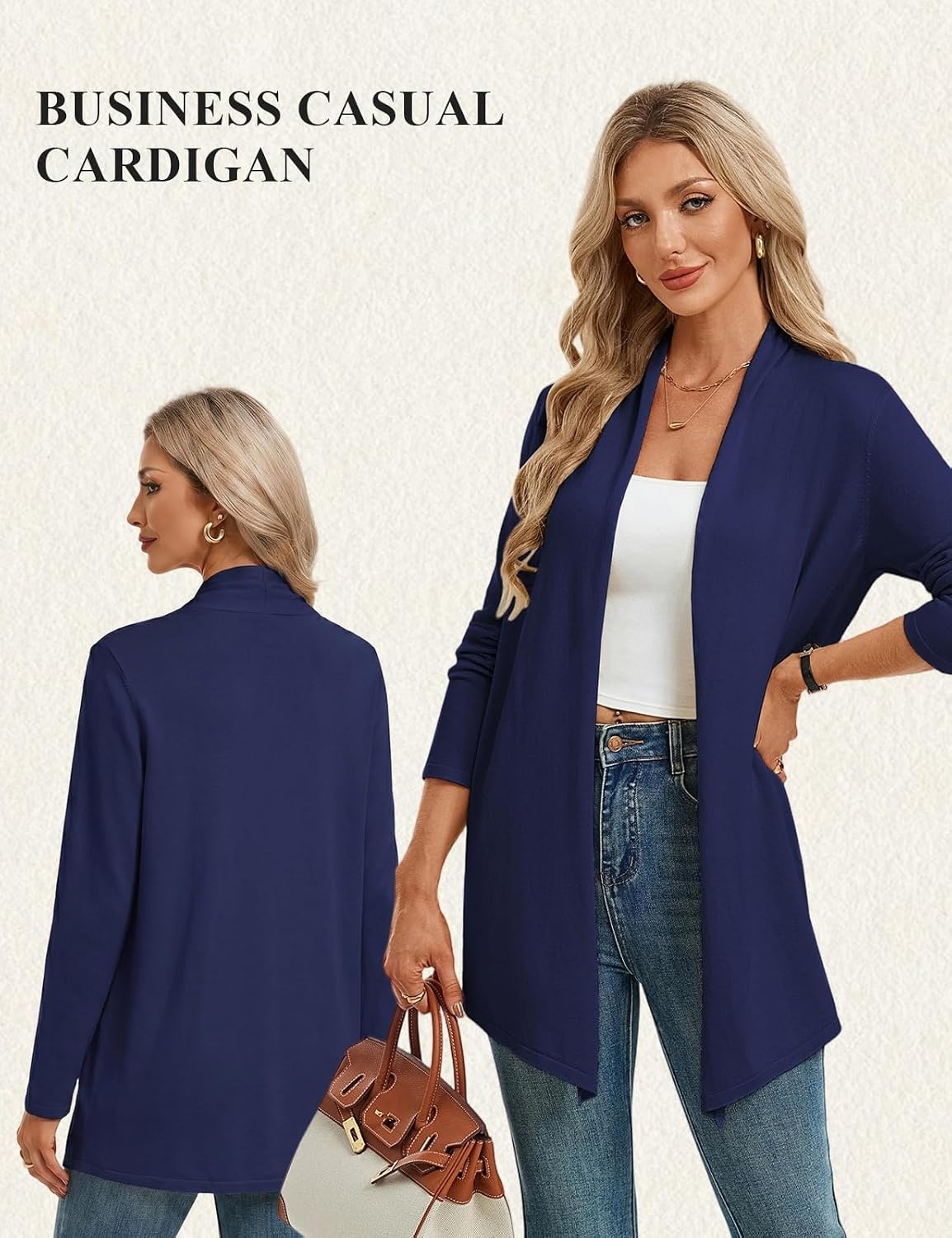 image:imageGRACE KARIN Womens Lightweight Long Sleeve Cardigan Sweaters Open Front Knit Draped Cardigans Business Casual CoatsNavy Blue