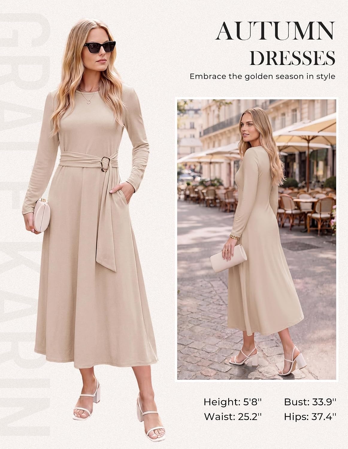image:imageGRACE KARIN Womens Long Sleeve Maxi Dresses 2026 Casual A Line Flowy Wedding Guest Dress Fall Fashion Clothes with PocketsApricot