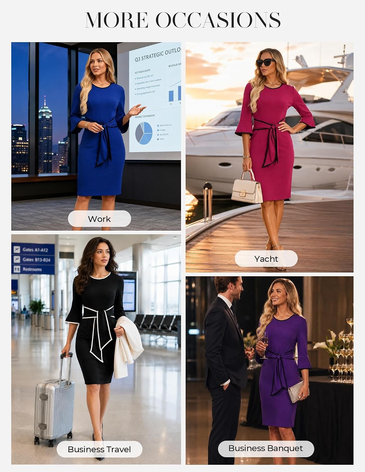 image:imageGRACE KARIN Work Dresses for Women 34 Sleeve Bodycon Pencil Business Outfits Color Block Office Church Clothes with BeltBlack