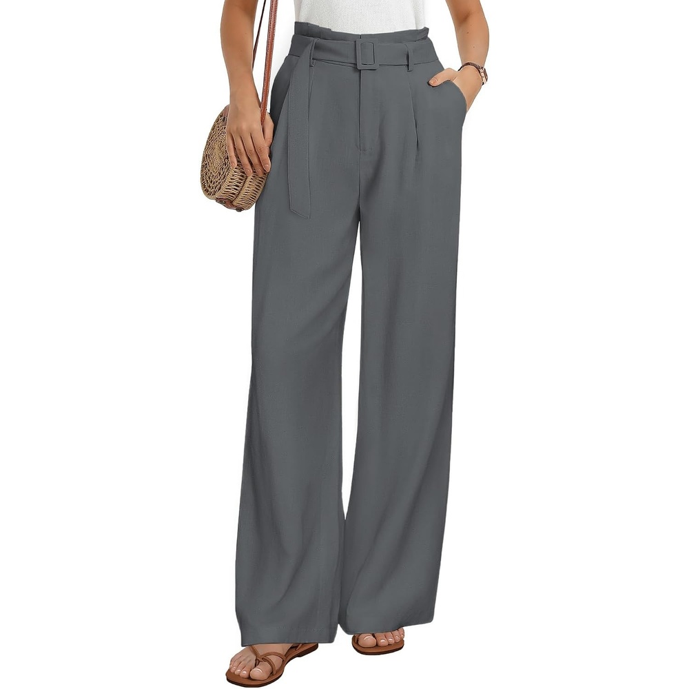 image:imageGRACE KARIN Wide Leg Pants Women Linen Blend High Waisted Palazzo Trousers with Pockets Business Casual ClothesDark Grey
